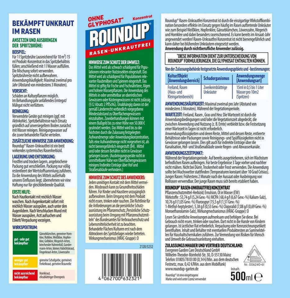 Thumbnail - ROUNDUP Unkrautbekämpfungsmittel Roundup Rasen Unkrautfrei Konzentrat 500 ml