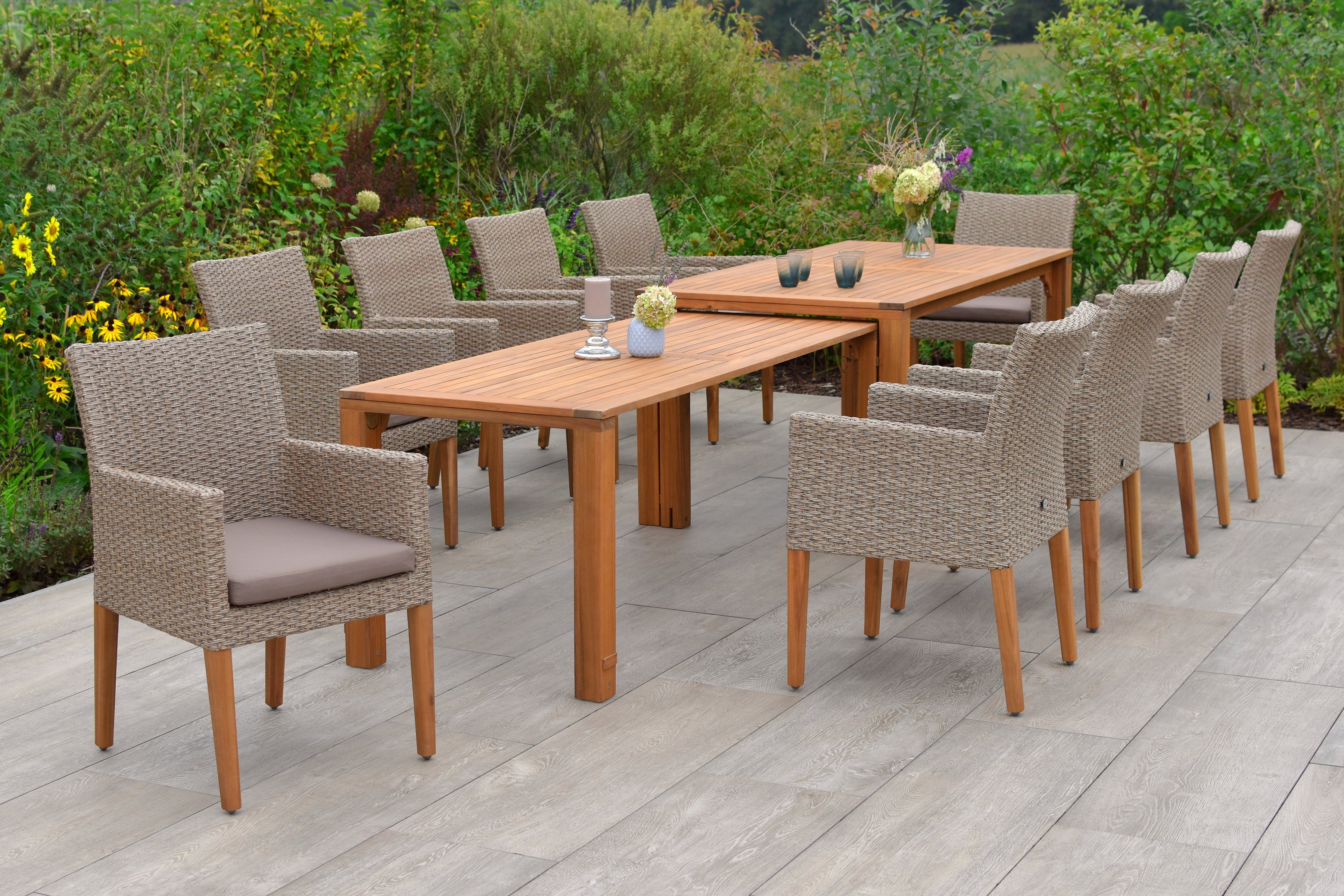 MERXX Garten-Essgruppe Ranzano, (Set, 21-tlg), 10 Sessel inkl. Sitzkissen, Ausziehtisch