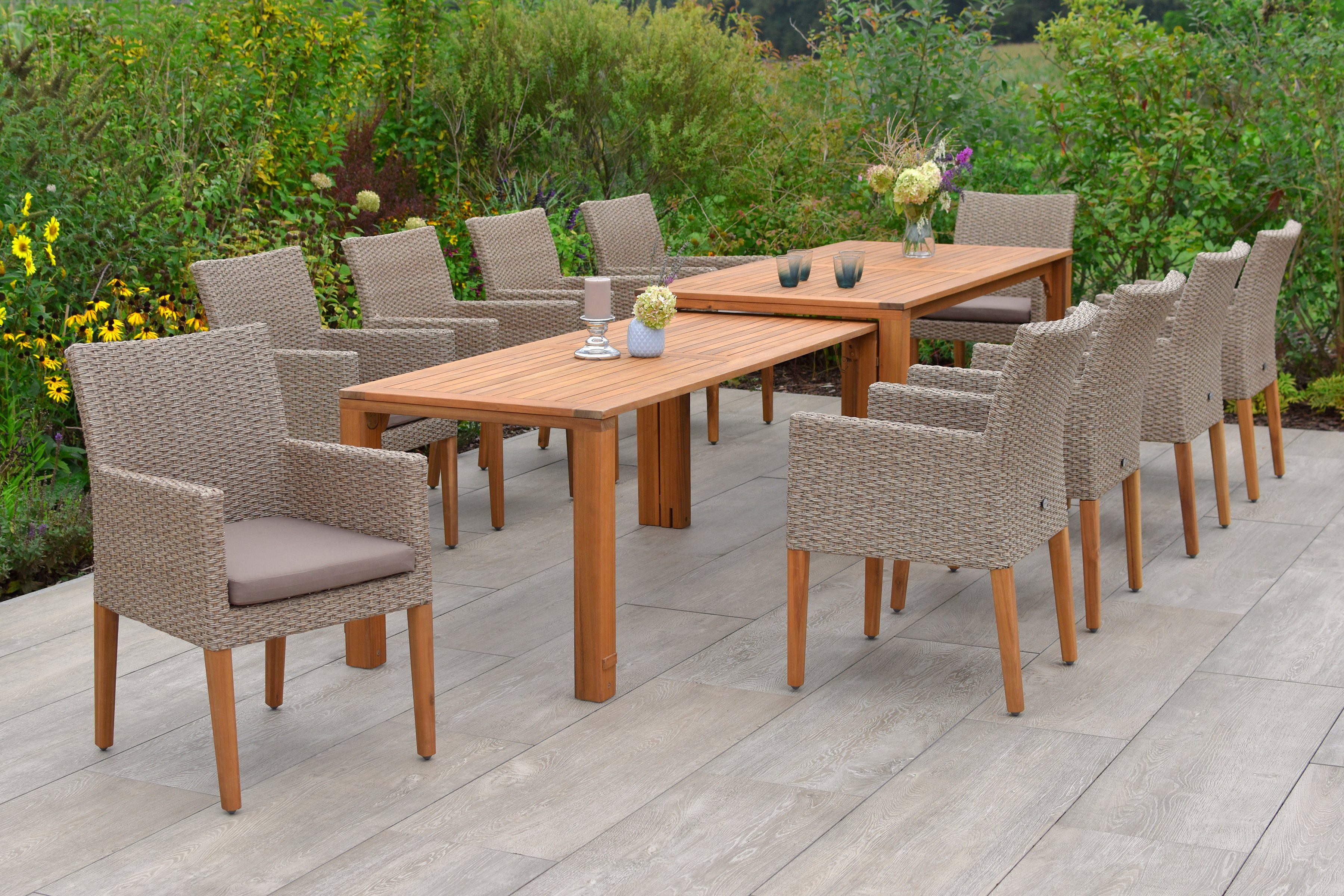 MERXX Garten-Essgruppe Ranzano, (Set, 21-tlg), 10 Sessel inkl. Sitzkissen,  Ausziehtisch