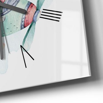 DEQORI Wanduhr 'Hase im Flieger' (Glas Glasuhr modern Wand Uhr Design Küchenuhr)