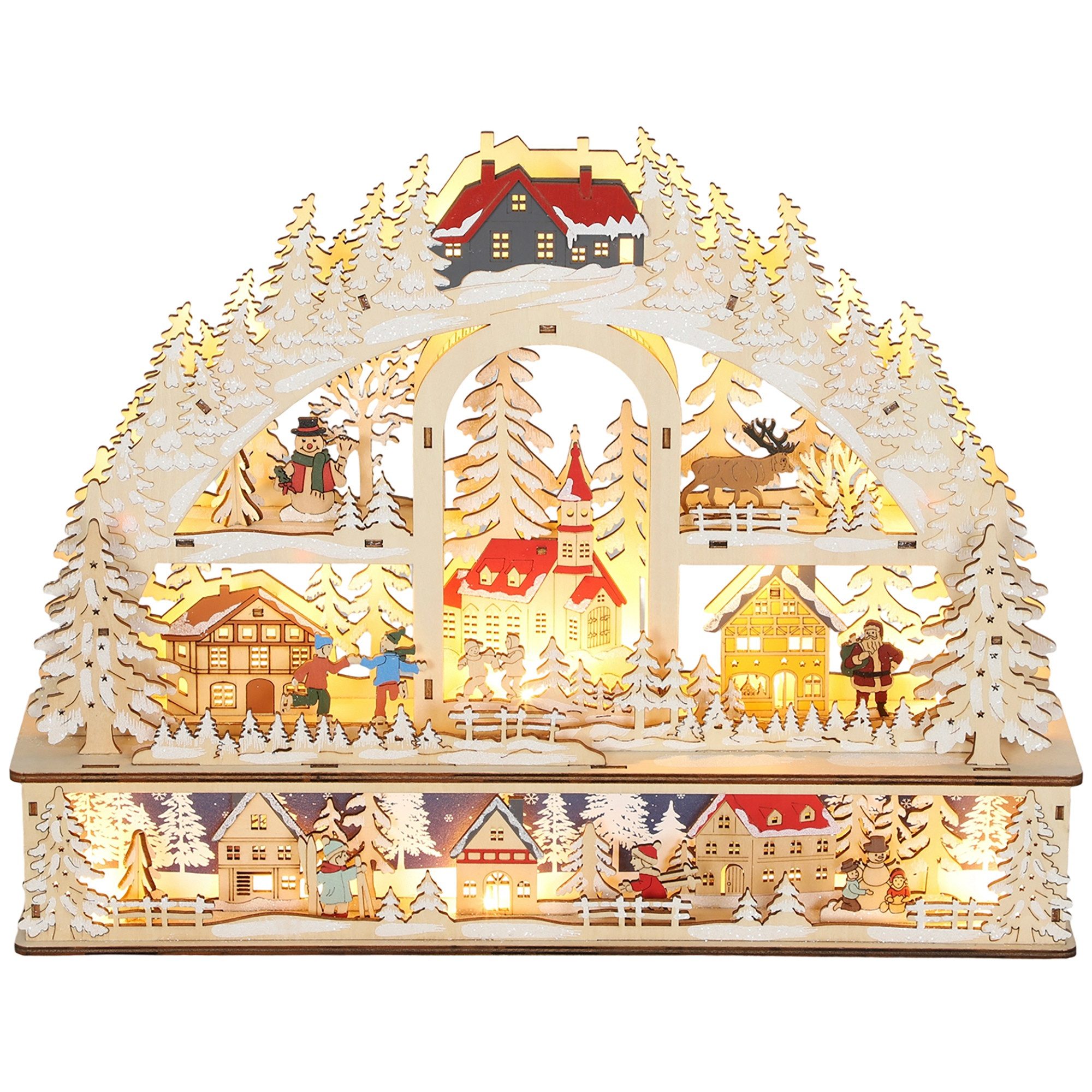 HOMCOM Weihnachtsdorf Batteriebetrieb, Dekoration, 20 LED-Lichter, Naturholz