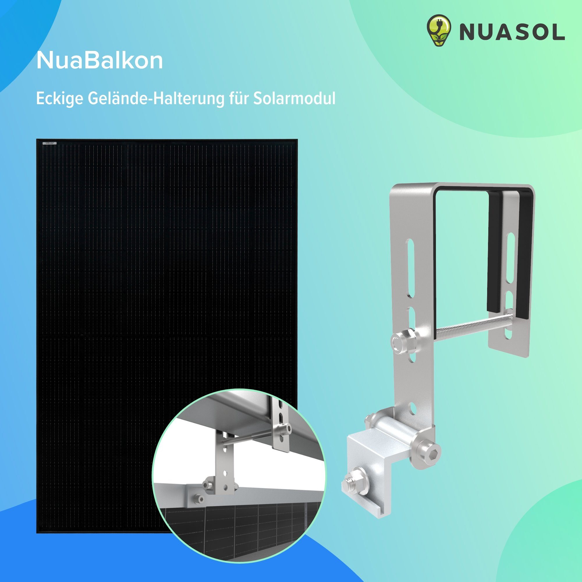 NuaSol Solarmodul-Halterung NuaFix - Geländer Halterung rund / eckig, (2x eckig)