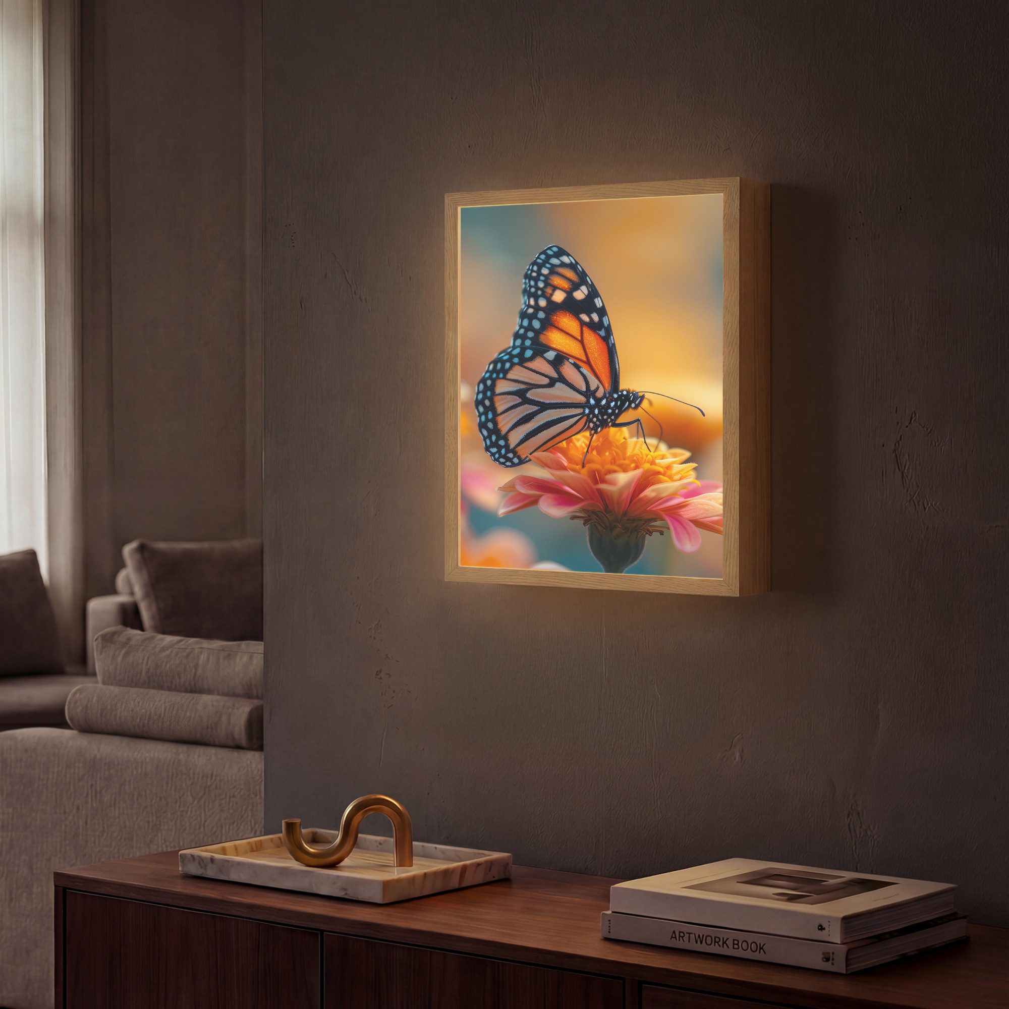 OnlyWow Wandleuchte Lightbox Schmetterling - Tiere - Farbenfroh - Natur - Blumen, Dimmbar, Farbwechsel, LED, Warmweiß, Kaltweiß, Neutralweiß Einstellbar, Wandlampe Innen, Dimmbar, Aufladbarer USB Akku, LED, Beleuchtung