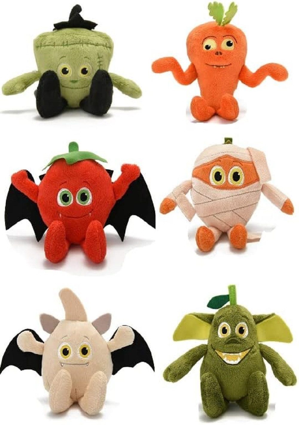 TCC Global Kuscheltier Misfits Tomate, grünem Paprika, Birne, Karotte, Knoblauch, Orange (6-St), Plüsch in verschiedene Ausführungen