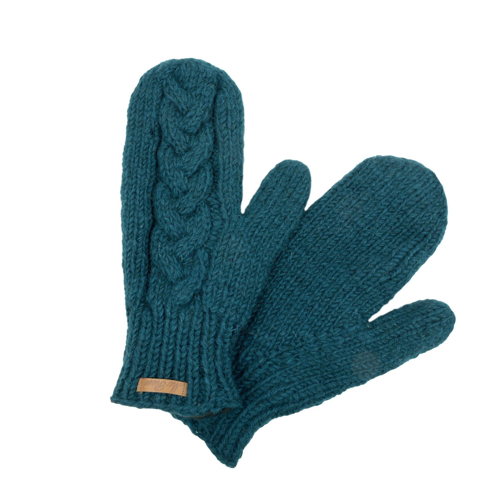 McRon Strickhandschuhe Fäustlinge Modell Clara mit Fleece gefüttert, hoher Schurwollanteil Blaupetrol