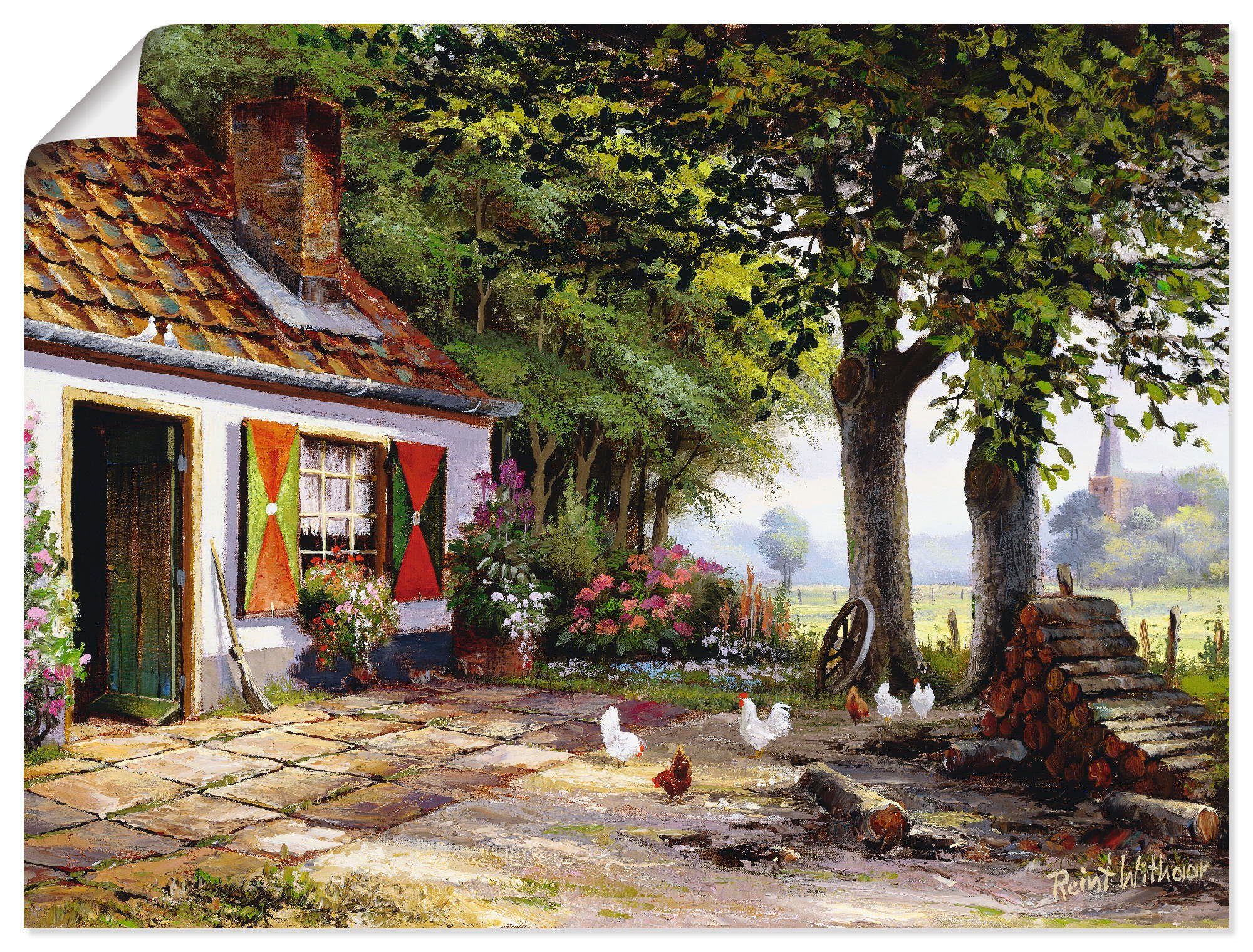 Artland Wandbild Hühner in Garten als (1 oder St), dem auf Größen Leinwandbild, versch. Hof, Wandaufkleber Poster