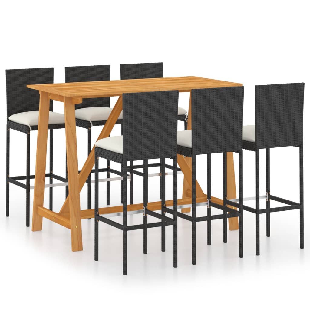 vidaXL Gartenlounge-Set 7-tlg. Gartenbar-Set mit Kissen Schwarz, (6-tlg)