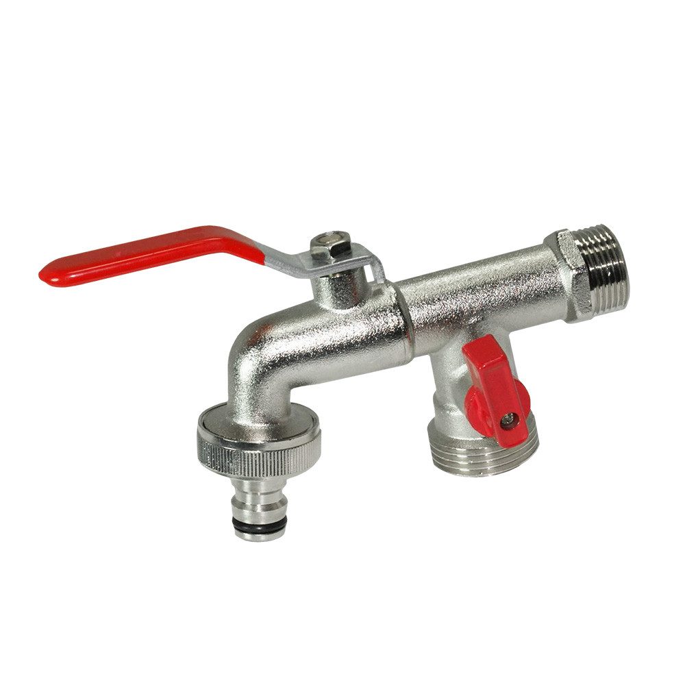 Auslaufventil Duo Doppel-Anschluss Kugel-Hahn 1/2" 21mm Abgang mit 2 x 3/4"