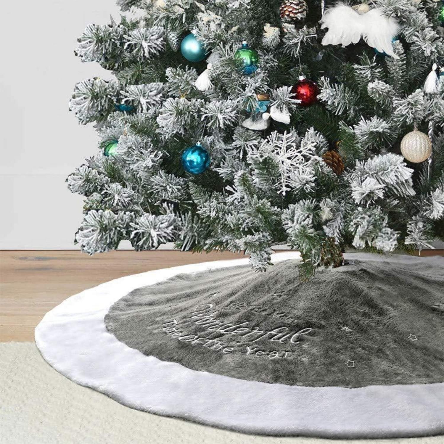 LuxusKollektion Weihnachtsbaumdecke Weihnachtsbaumrock Kunstpelz Grau Weiß 90cm