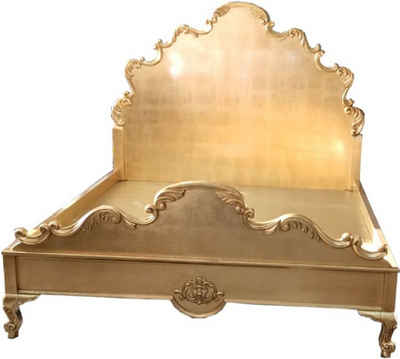 Casa Padrino Bett Doppelbett Gold - Prunkvolles Massivholz Bett mit Kopfteil - Schlafzimmer Möbel im Barockstil - Edel & Prunkvoll