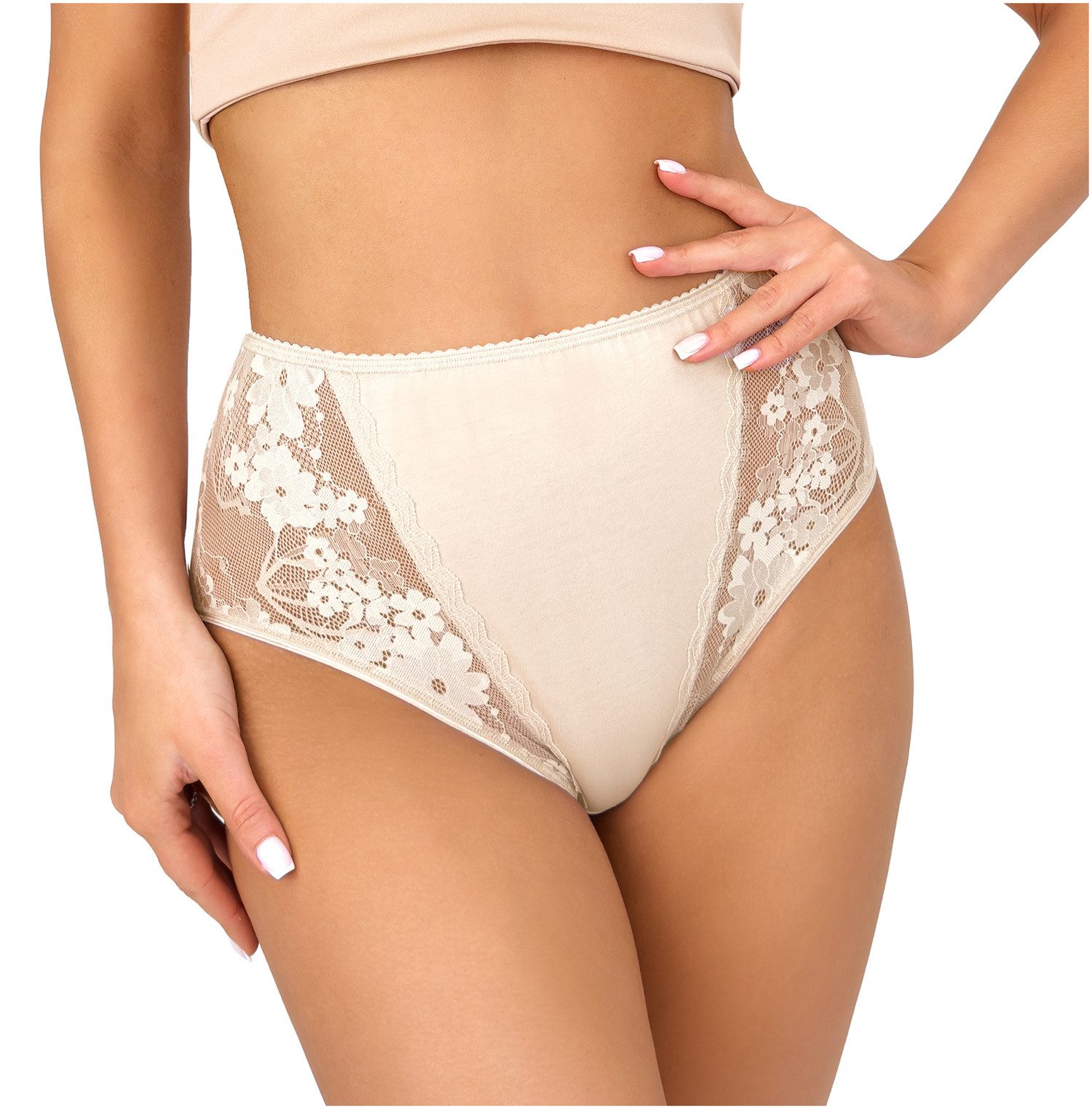 Donna Taillenslip 272 (2-St) Damen 2er Pack Taillen Slips Unterhosen florale Spitze Baumwolle