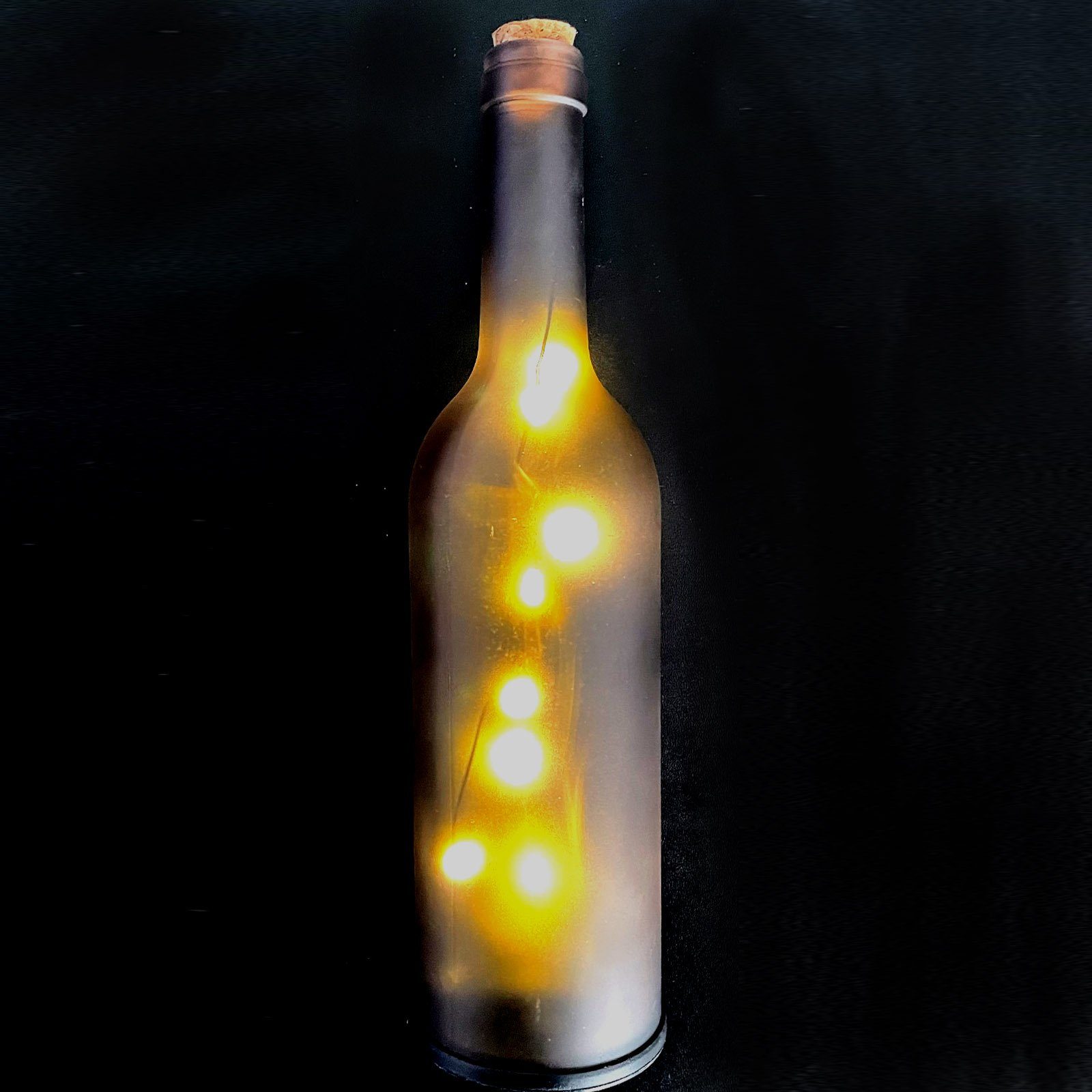 HAC24 LED Dekolicht 3er Set Glasflasche Flasche Beleuchtet Flaschenlicht Dekolampe, LED fest integriert, Warmweiß, mit Korken je 8 LEDs Batteriebetrieb