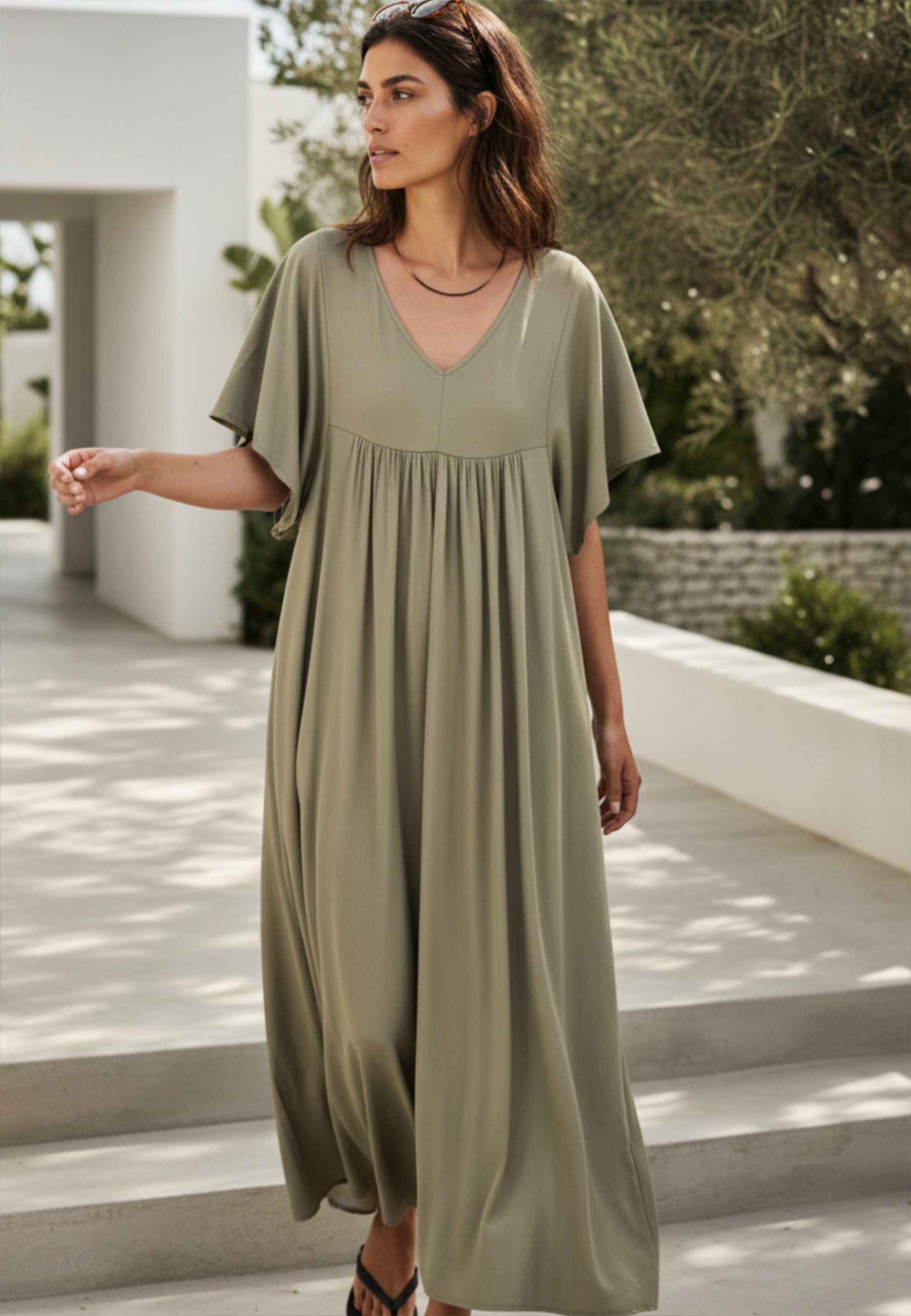Andijamo-Fashion Maxikleid SOFT LINE Locker geschnittenes Maxikleid mit femininer Raffung