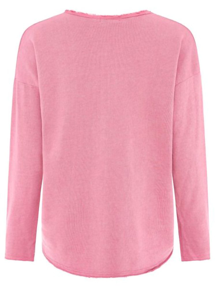 Zwillingsherz Sweatshirt "Positive Mind" ausgefranster V-Ausschnitt, Used Look, Langarm, Schriftzug – Bild 4 von 5