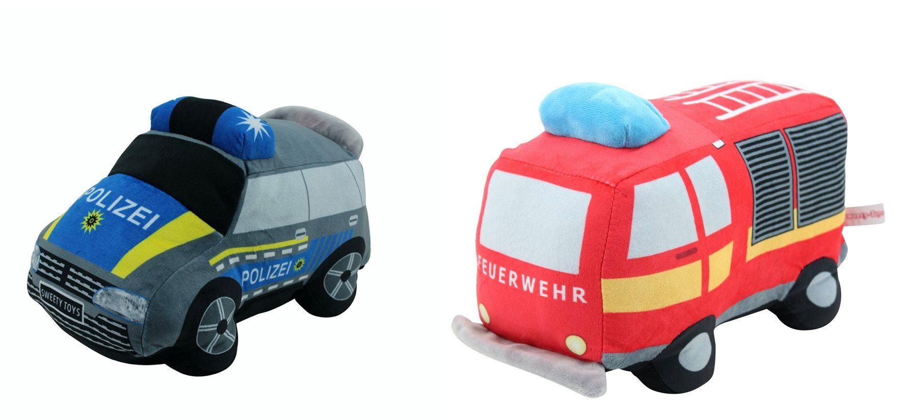 Sweety-Toys Kuscheltier Sweety Toys 14064 Feuerwehrauto und Polizeiauto Plüschtier Kuscheltier