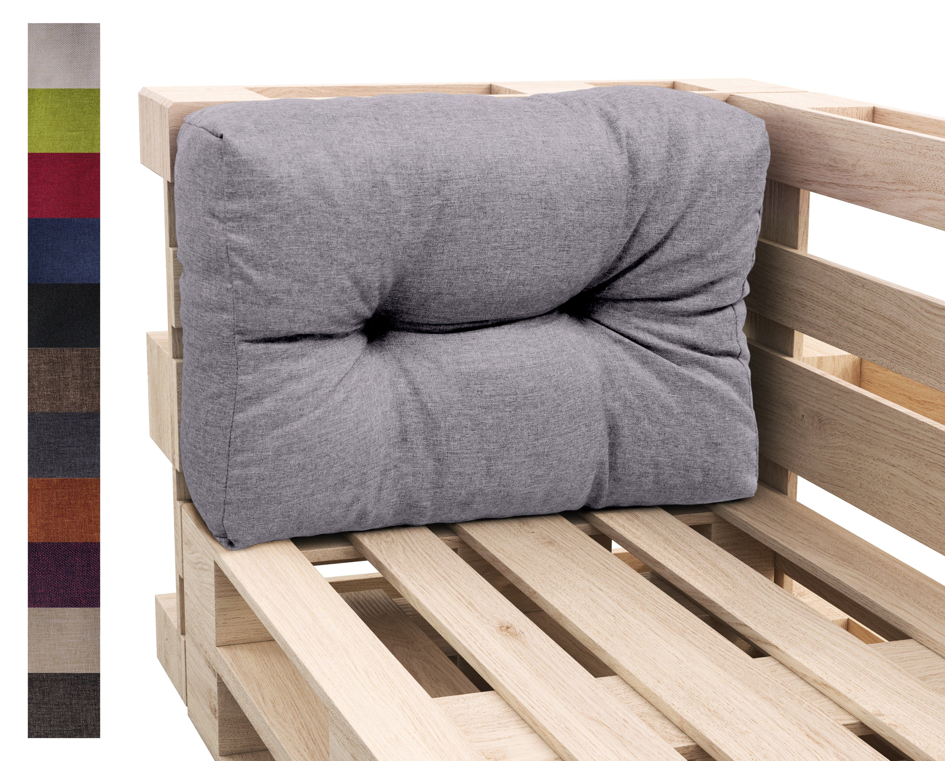 sunnypillow Rückenkissen Palettenkissen gesteppt Seitenkissen 60 x 40 x 15 cm, Grau