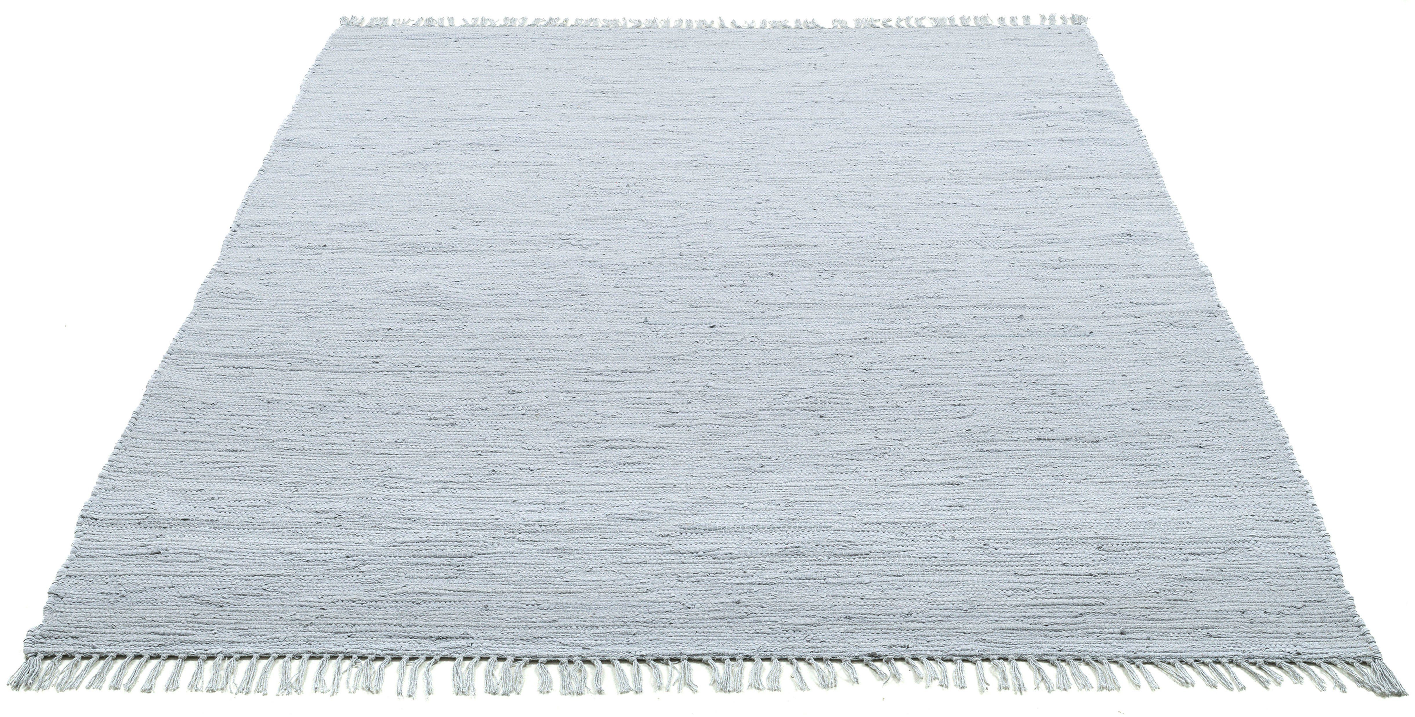 Teppich Happy Cotton, THEKO, rechteckig, Höhe: 5 mm, Handweb Teppich, Flachgewebe, reine Baumwolle, handgewebt, mit Fransen grau