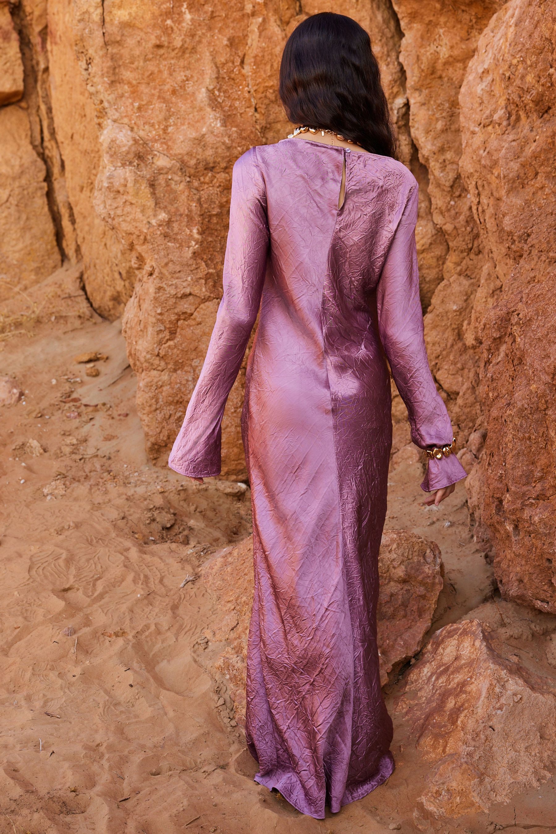 Next Maxikleid Langärmeliges Metallic-Kleid mit Bahnendesign günstig online kaufen