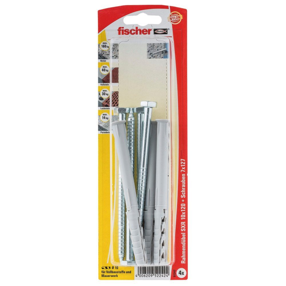 Fischer Befestigungstechnik Schrauben- und Dübel-Set 10x120 mit (4 Schraube SSK Rahmendübel FISCHER Stk) SXR