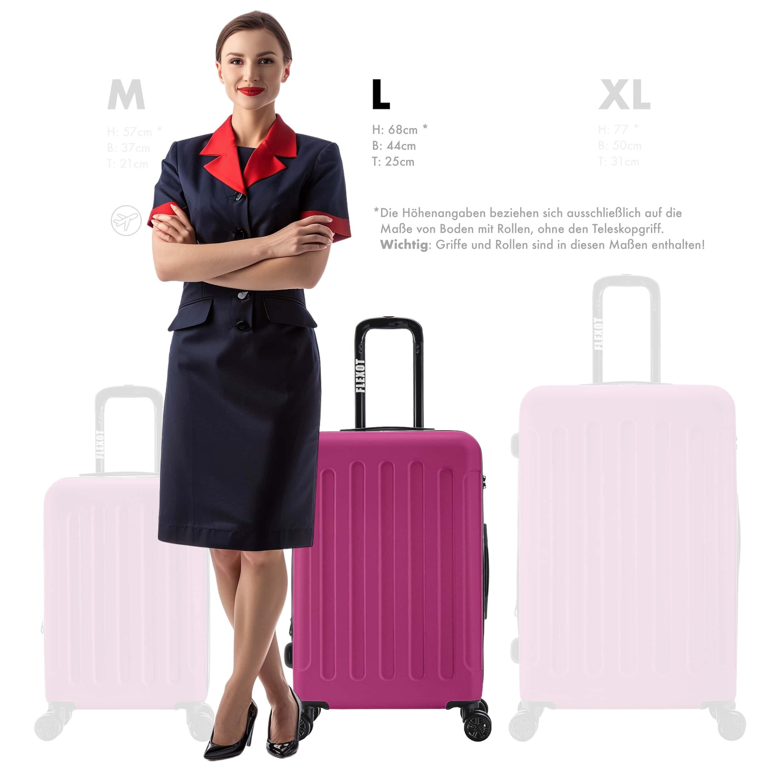 Flexot Hartschalen-Trolley F-3045 (Gr. M, L, XL) – Kofferset – ABS-Hartschale, 4 Rollen, Robuster und moderner Koffer mit vier 360° Rollen und Zahlenschloss