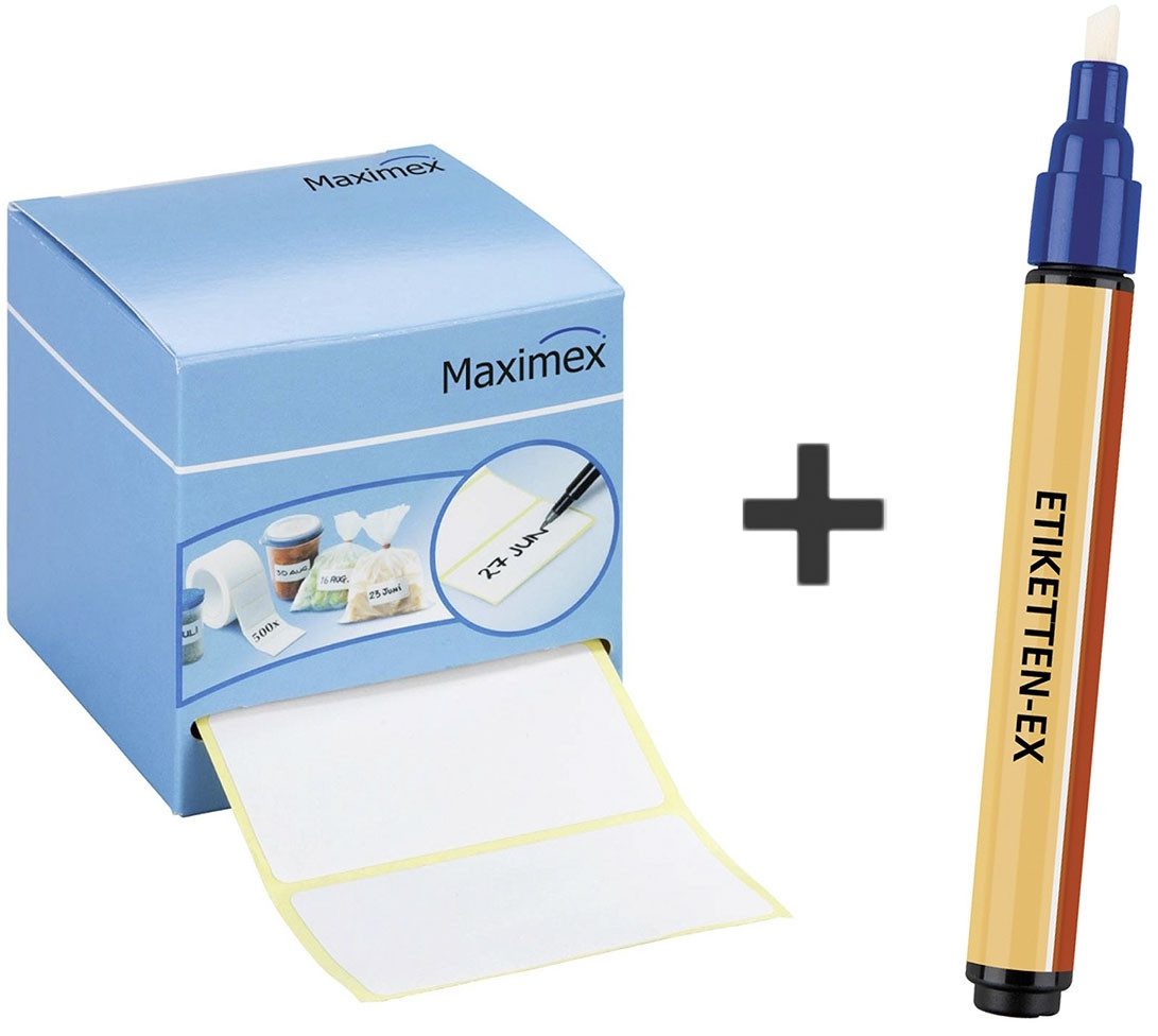 Maximex Etikettenrolle Etiketten-Ex und Haftetiketten, selbstklebend, zum Beschriften, mit Etikettenentfernungsstiften