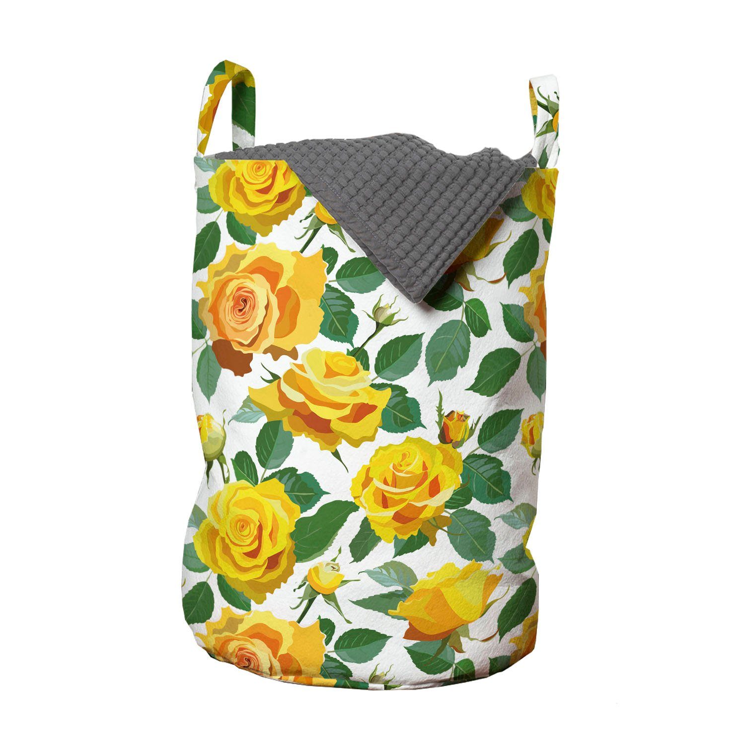Abakuhaus Wäschesäckchen Wäschekorb mit Griffen Kordelzugverschluss für Waschsalons, Blühen Gelb tonte Rose Pattern