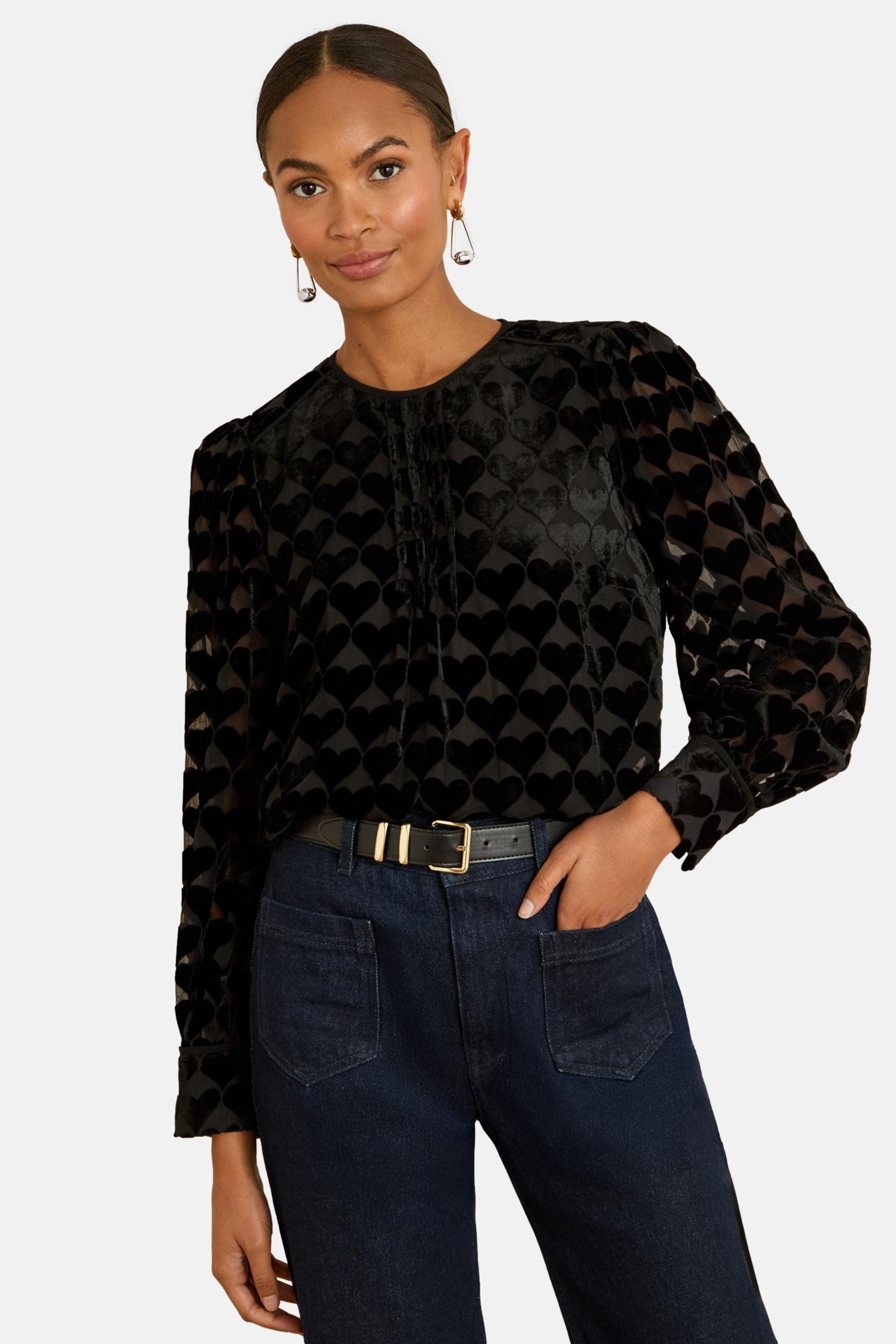 Langarmbluse Love & Roses Jacquard-Bluse, Regular