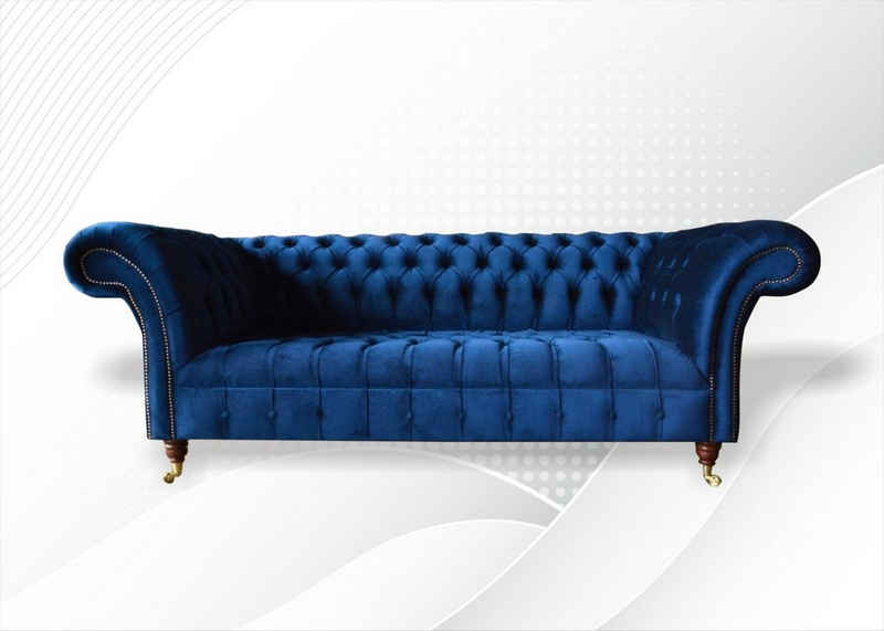JVmoebel Chesterfield-Sofa, Chesterfield 3 Sitzer Blau Design Couchen Polster Sofas Samt