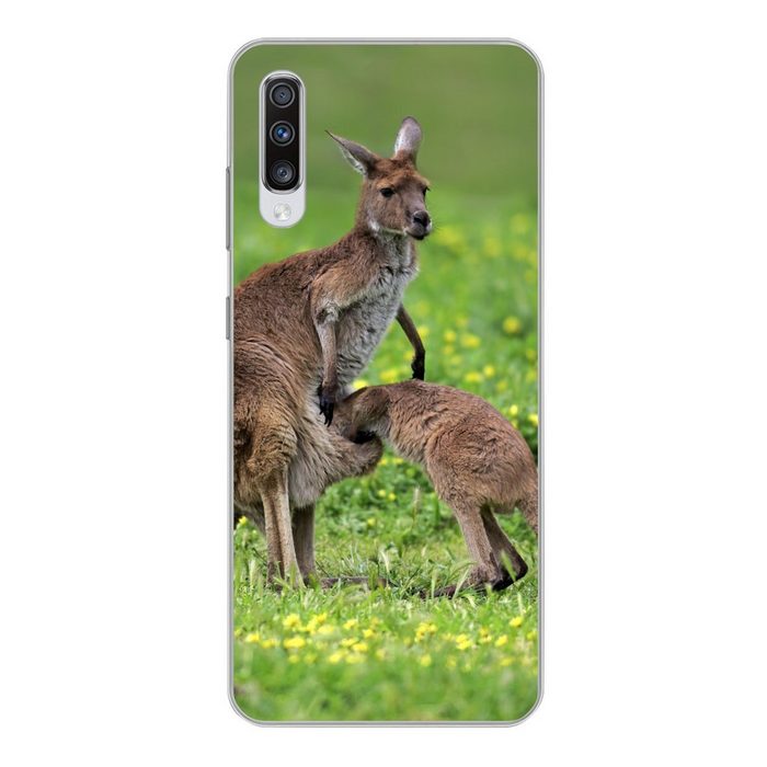 MuchoWow Handyhülle Känguru - Blumen - Jung Phone Case Handyhülle Samsung Galaxy A70 Silikon Schutzhülle