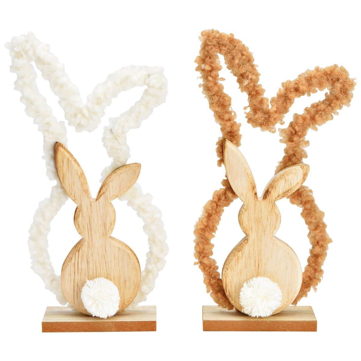 Dekofigur Osterhasen Figuren Osterdeko Kunstfell 2er Set weiß braun
