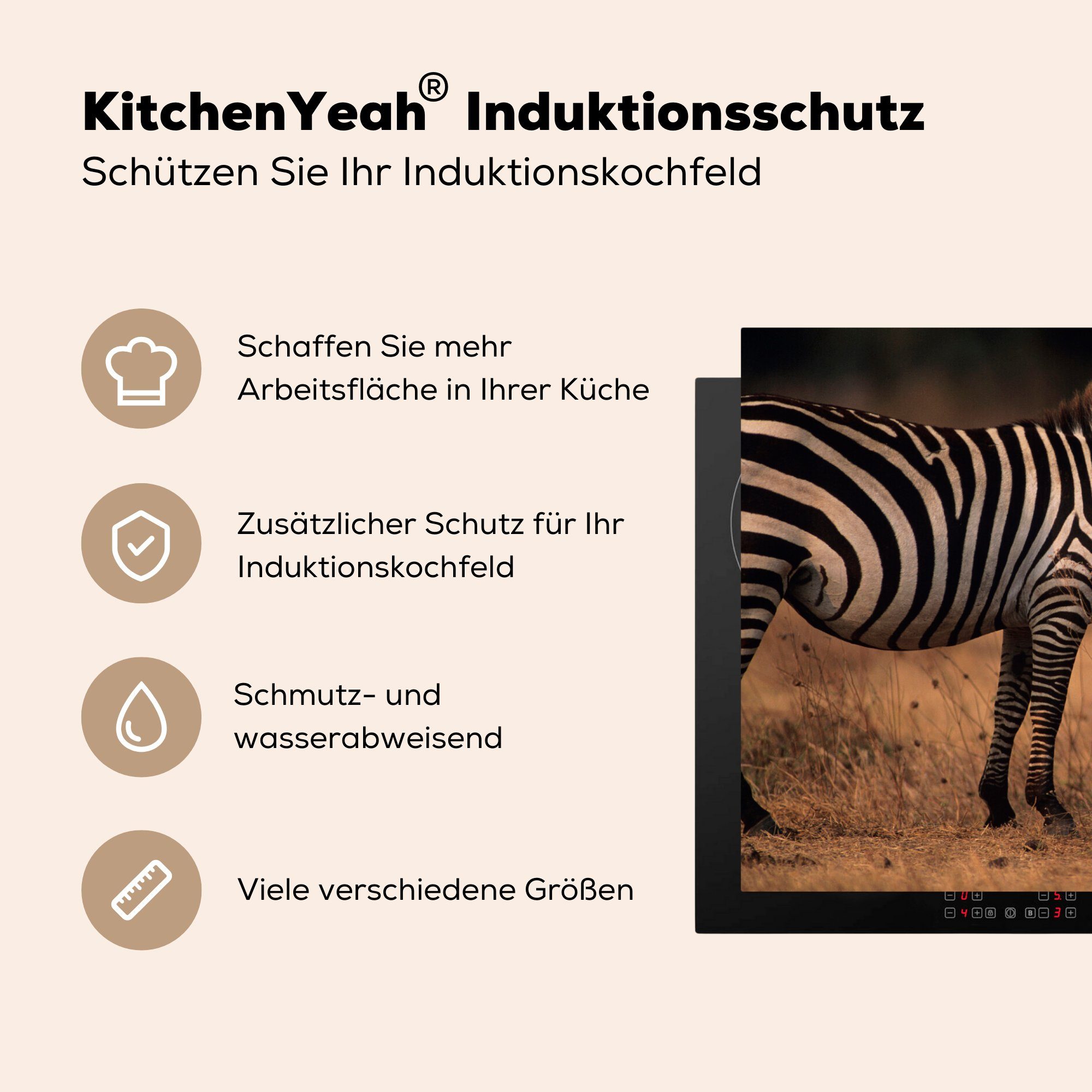 MuchoWow Herdblende-/Abdeckplatte Zebras für Ceranfeldabdeckung in küche, 81x52 Induktionskochfeld Vinyl, Schutz die der Savanne, cm, (1 tlg)