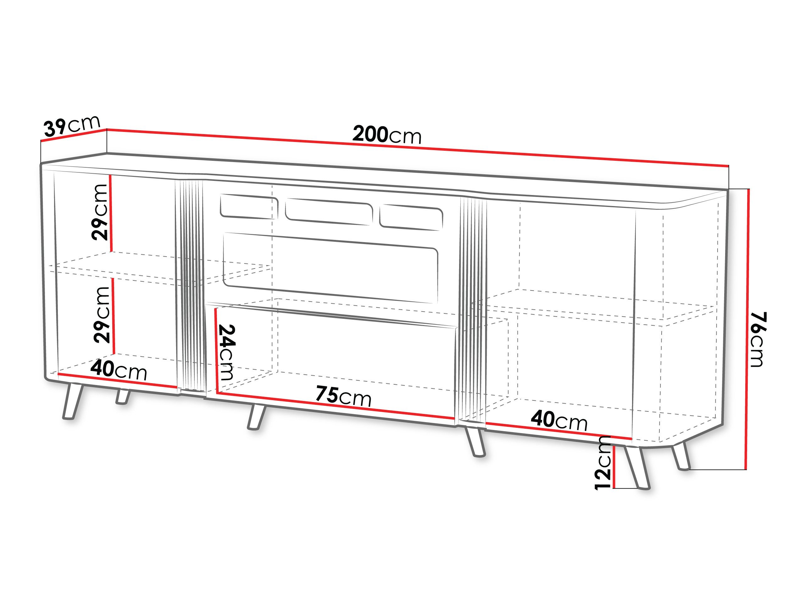 MIRJAN24 Kommode Volare 200 EF mit Kamin (mit zwei Drehtüren und Klappe), gedämpftem Schließsystem, 200x39x76 cm – Bild 4 von 5