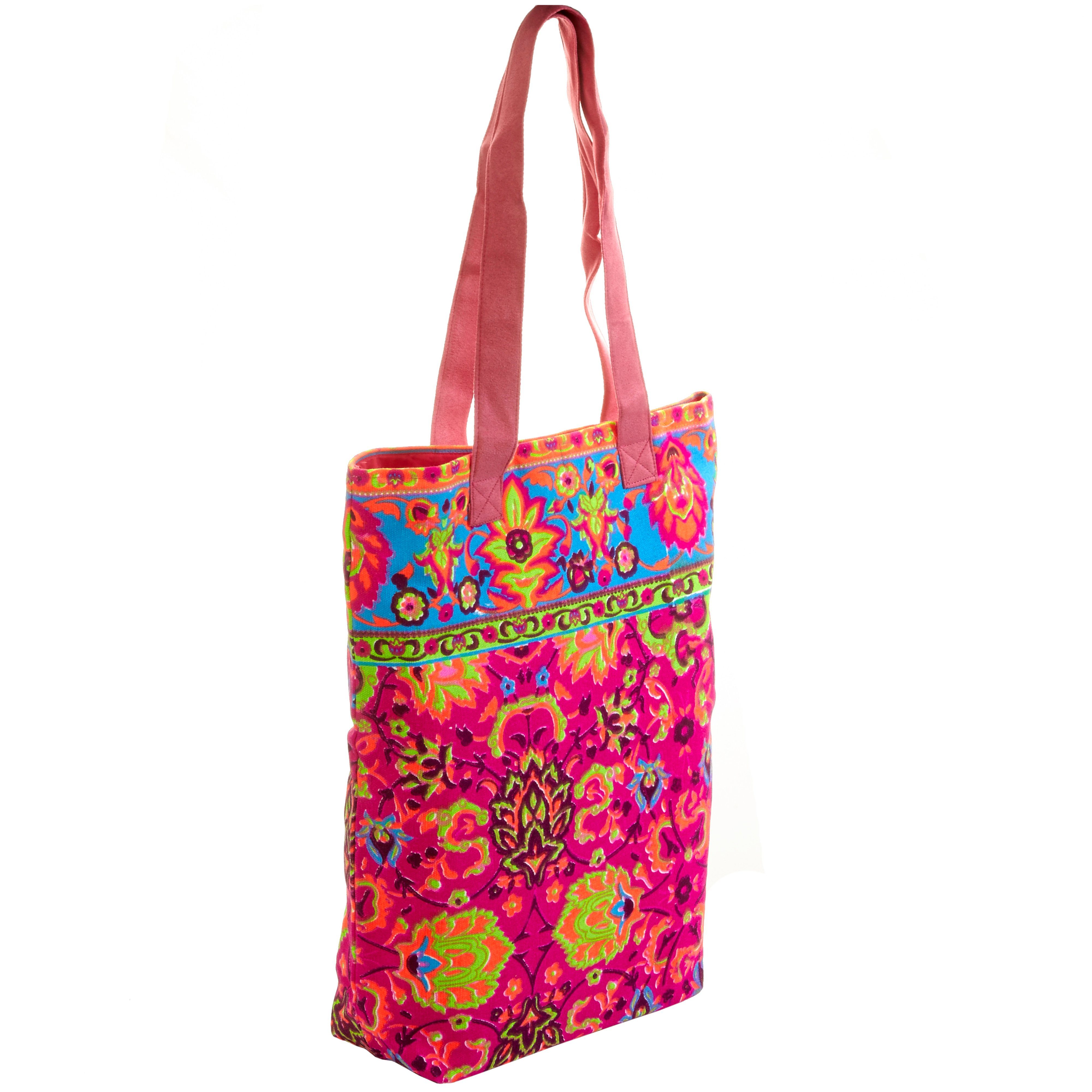 By Bers Einkaufsbeutel Ibiza Neon knallbunte Einkaufstasche Shopper tote bag Stofftasche, Neon Farben Druck, Velour Henkel