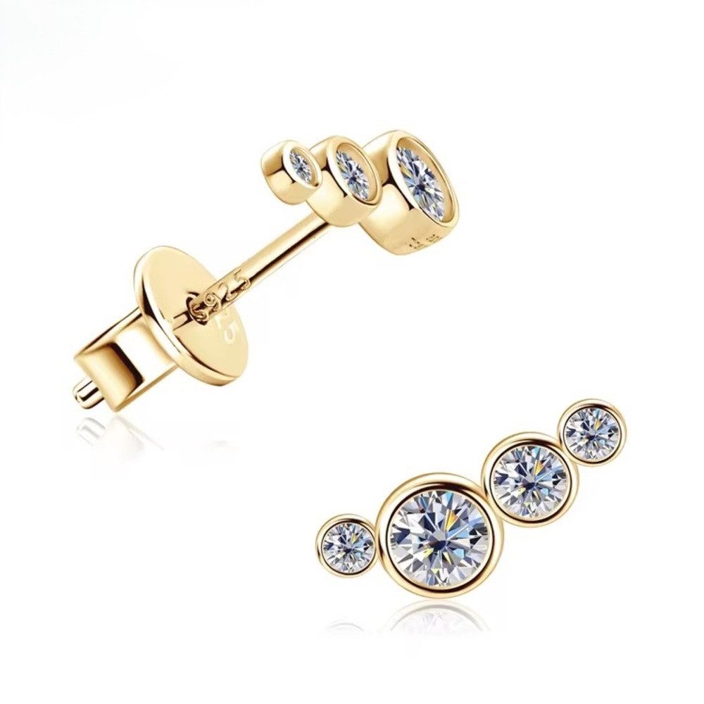 ROUGEMONT Paar Ohrstecker Funkelnde Moissanit Damen Ohrstecker Layering Design Gold, Echtschmuck mit Echtheitszertifikat