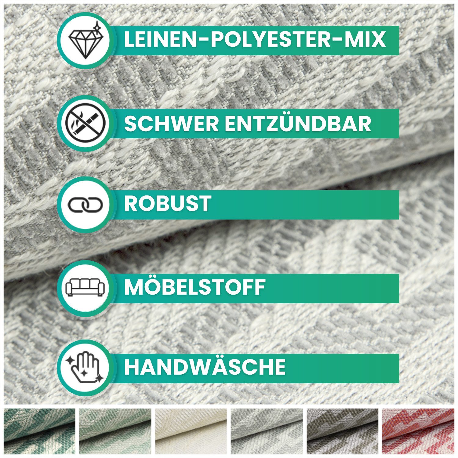 novely® Stoff exquisit ATTRACTO Polsterstoff im Leinen-Naturlook, Schwer Entzündbar, Robust, Abriebfest, Meterware, 1lfm