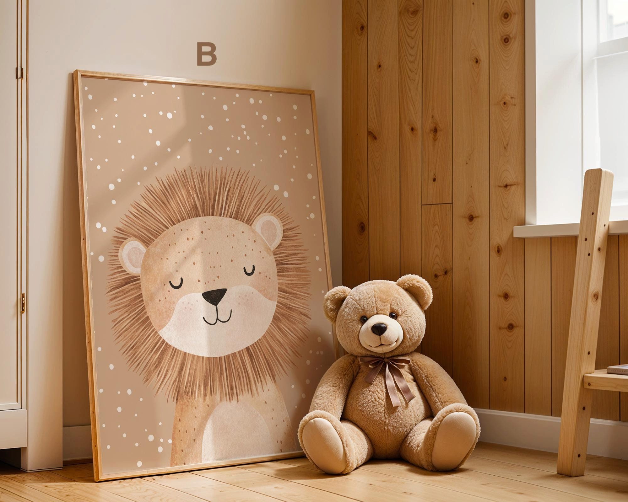JUSTGOODMOOD Poster Premium ® Giraffe Löwe Bär Biene Schwein Schaf Kinderzimmer, B Löwe (1 St), verschiedene Größen wählbar – Bild 2 von 5