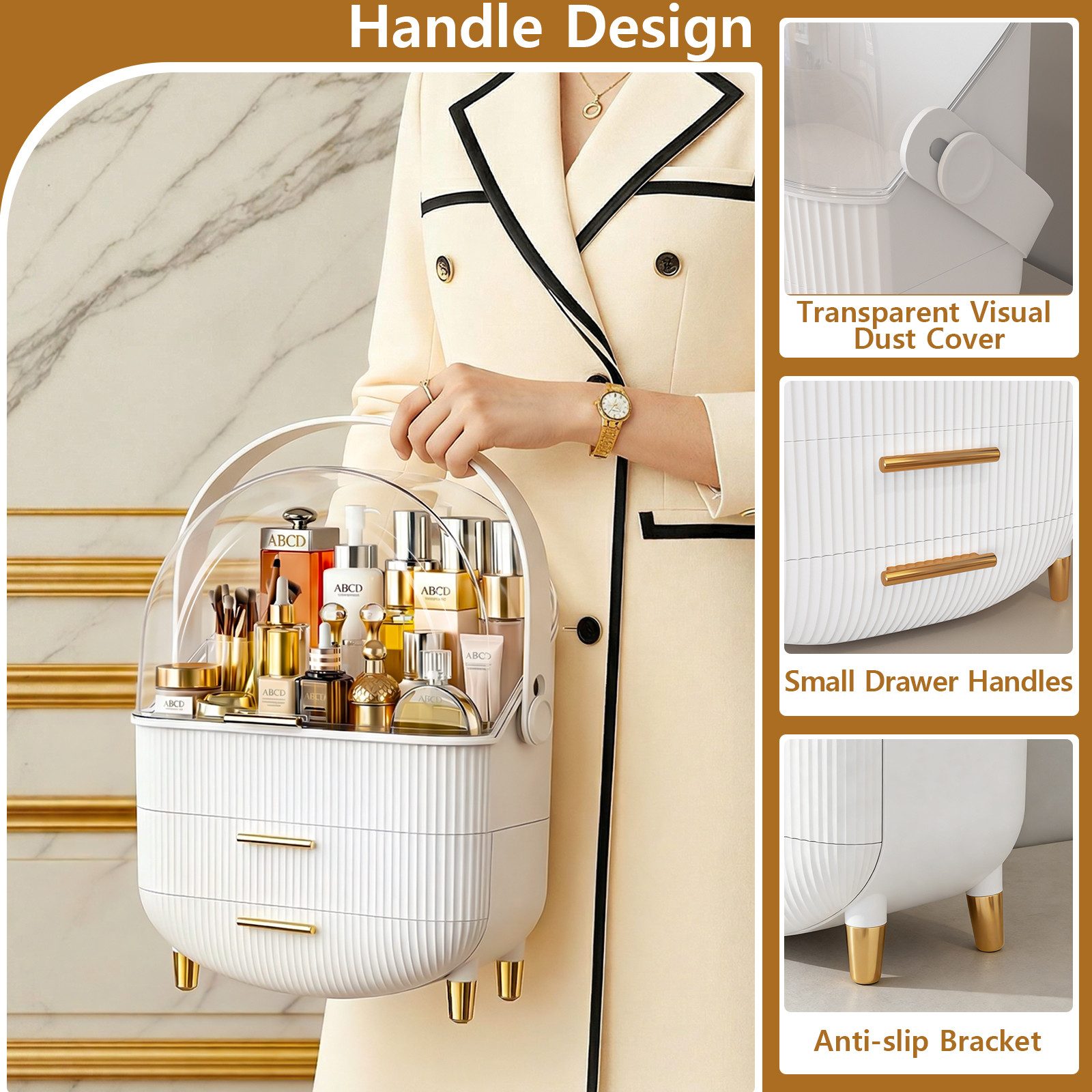 POPOLIC Make-Up Organizer Kosmetikbox mit sichtbarer Oberlicht-Schichtschublade