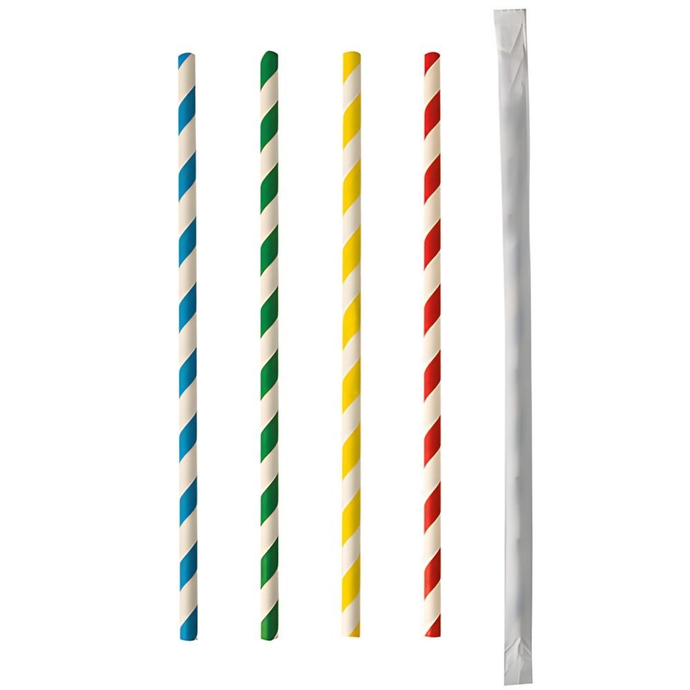 PAPSTAR Trinkhalme 1000 x Trinkhalme Papier Ø 6 mm 20 cm bunt Stripes gehüllt