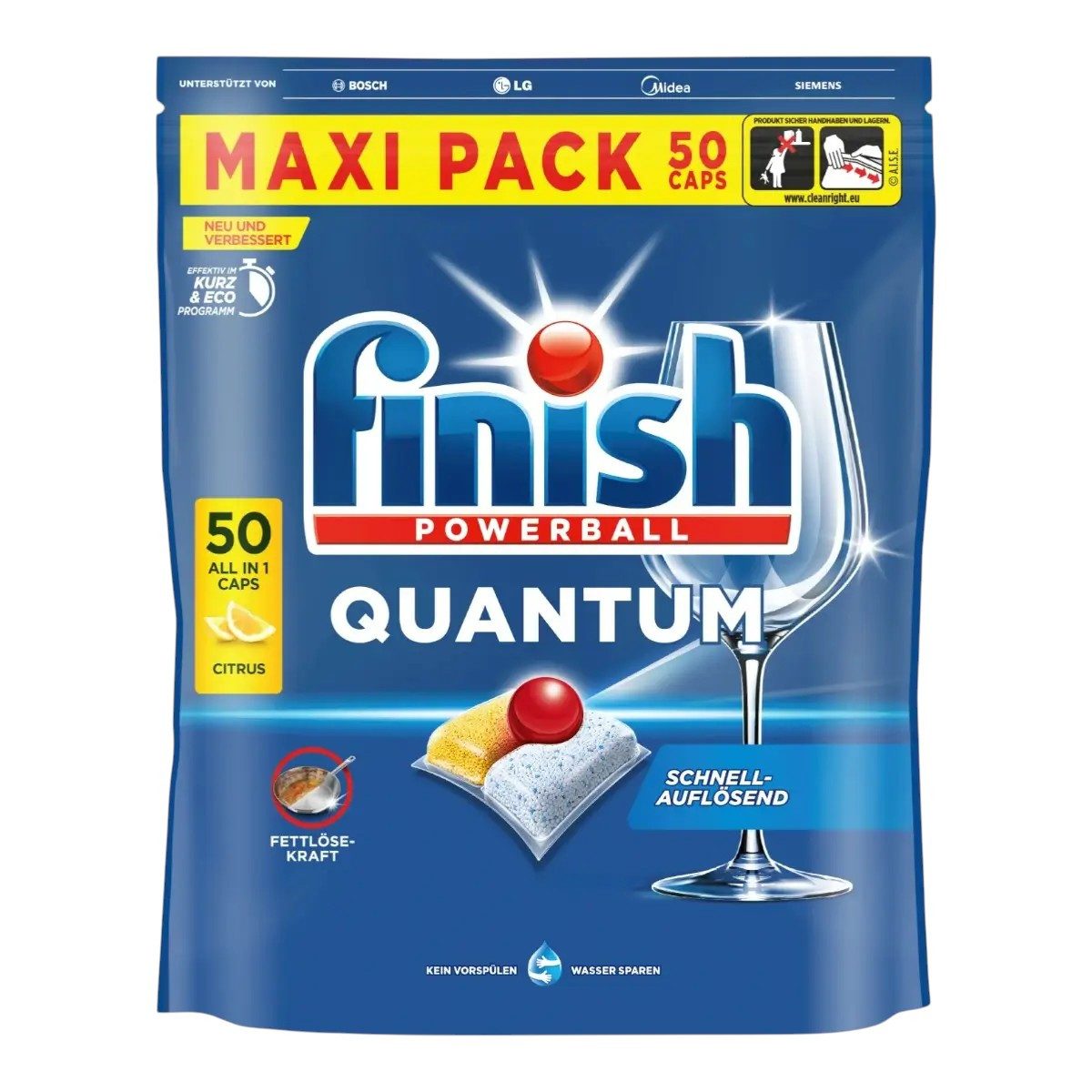 FINISH FINISH Powerball Quantum All in1 Citrus 50er Caps Maxi Pack Spülmaschinentabs (Strahlender Glanz ohne Rückstände)