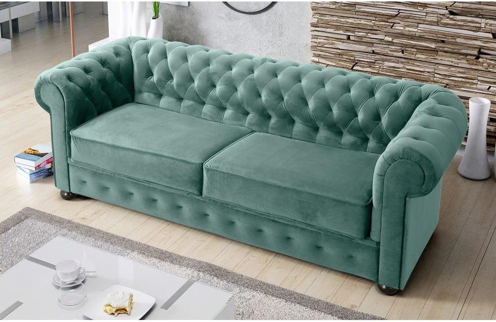 JVmoebel Sofa Grünes Chesterfield Sofa luxus 3 Sitzer Couch Großes Sifa Textil Neu, Made in Europe