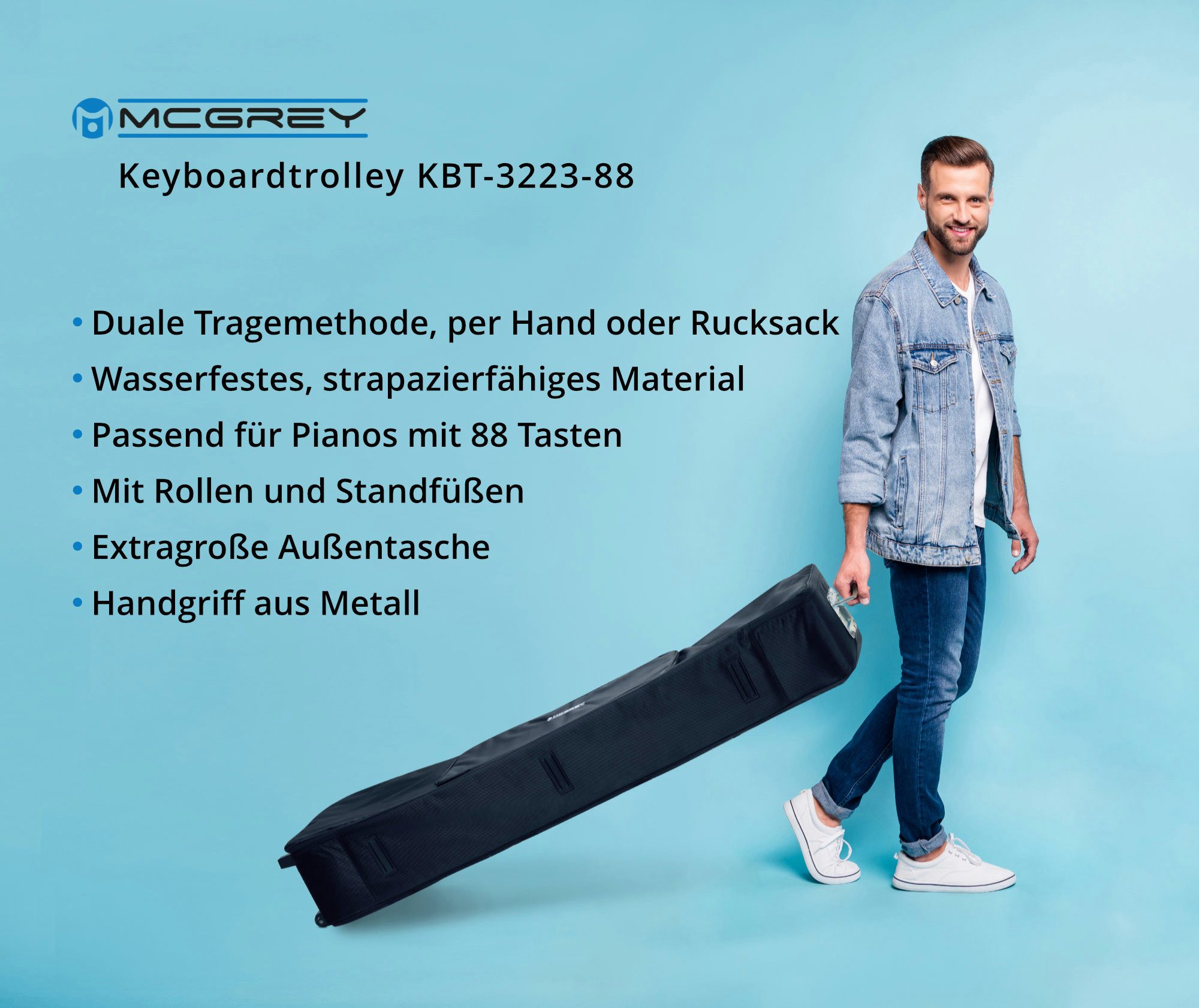 McGrey Piano-Transporttasche KBT-3223-88 Keyboardtrolley - Komfortabel & robust!, Keyboard-Trolley mit Wasserabweisendem Material, dicke Innenpolsterung