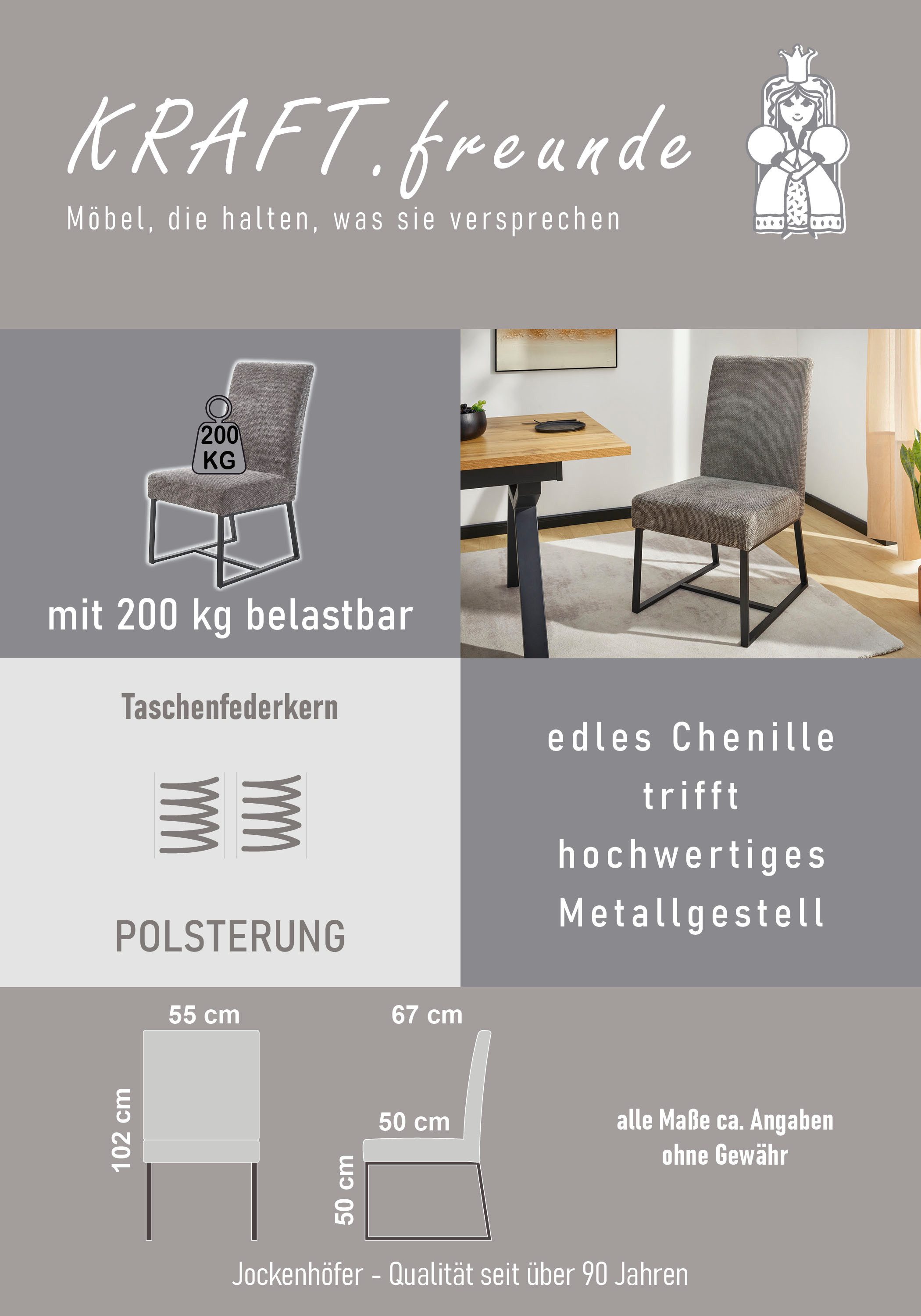 Jockenhöfer Gruppe Kufenstuhl Goliath (Set, 2 St), 4-Fuss-Kufen-Stuhl, bis zu 200 kg belastbar, Taschenfederkern – Bild 4 von 5