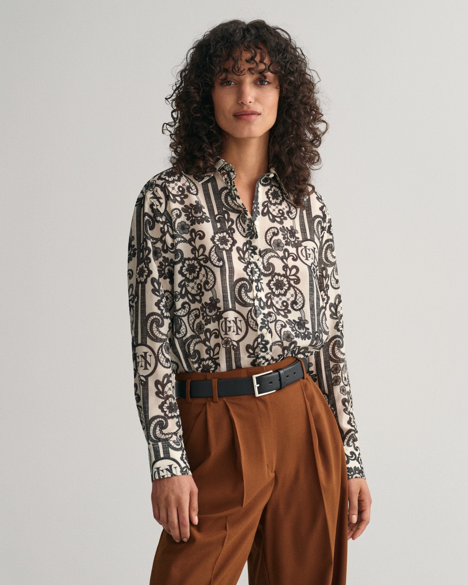 Gant Klassische Bluse Relaxed Fit Baumwoll Seiden Bluse mit Spitzen-Print
