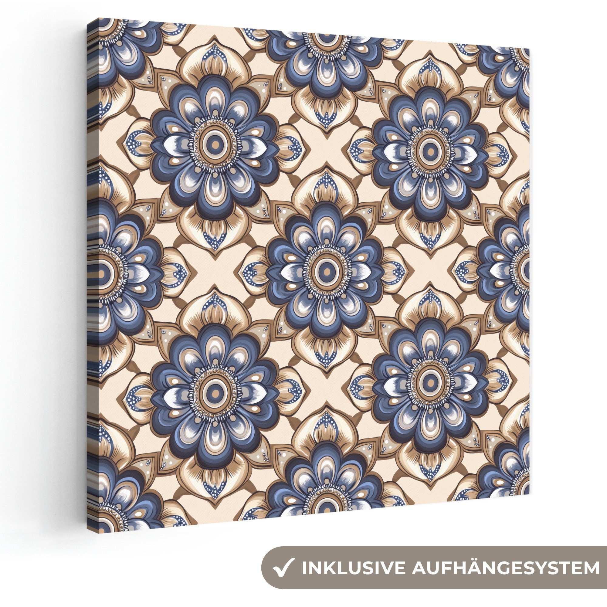 OneMillionCanvasses® Leinwandbild Floral - Ornament - Blau, Fotodruck (1 St), Wandbild, Deko Schlafzimmer Wohnzimmer Flur 20x20 cm