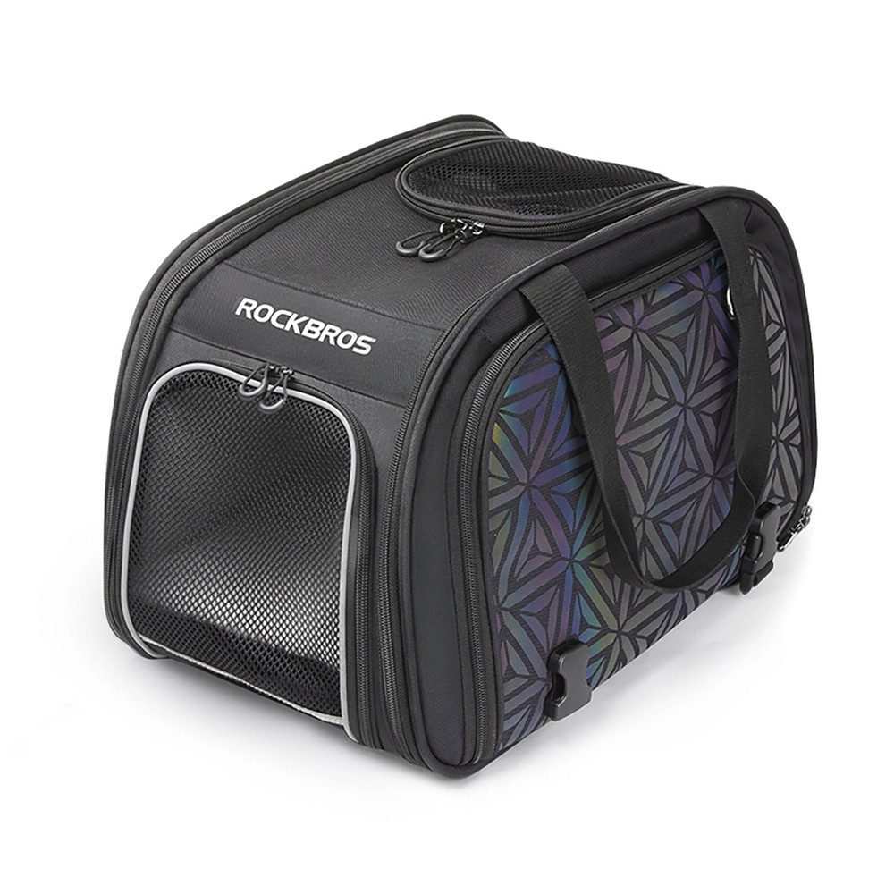 ROCKBROS Tierfahrradkorb Fahrradtasche Haustiertragetasche Transportbox bis 10.0 kg, faltbar, Netzfenster, reflektierend, weiches Polster
