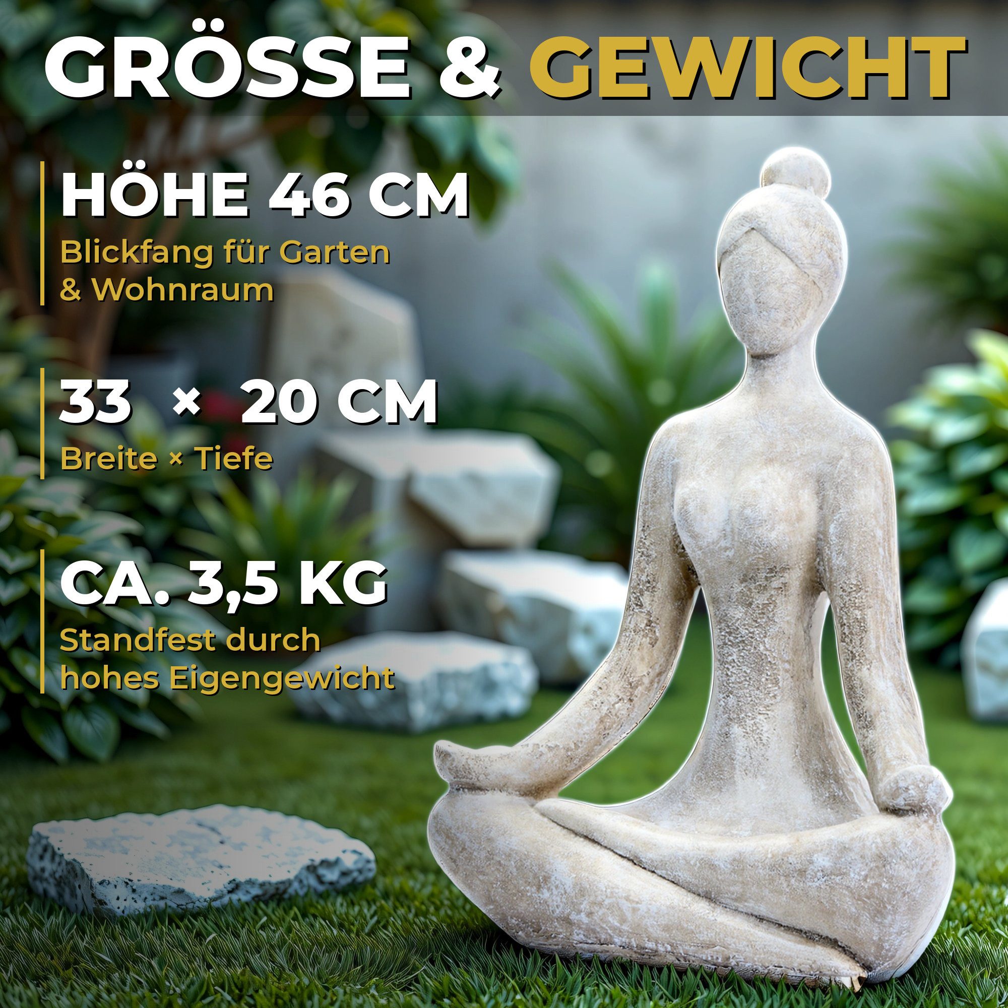 INtrenDU Gartenfigur Dekofigur Gartenfigur Yogalady 46cm, wetterfest