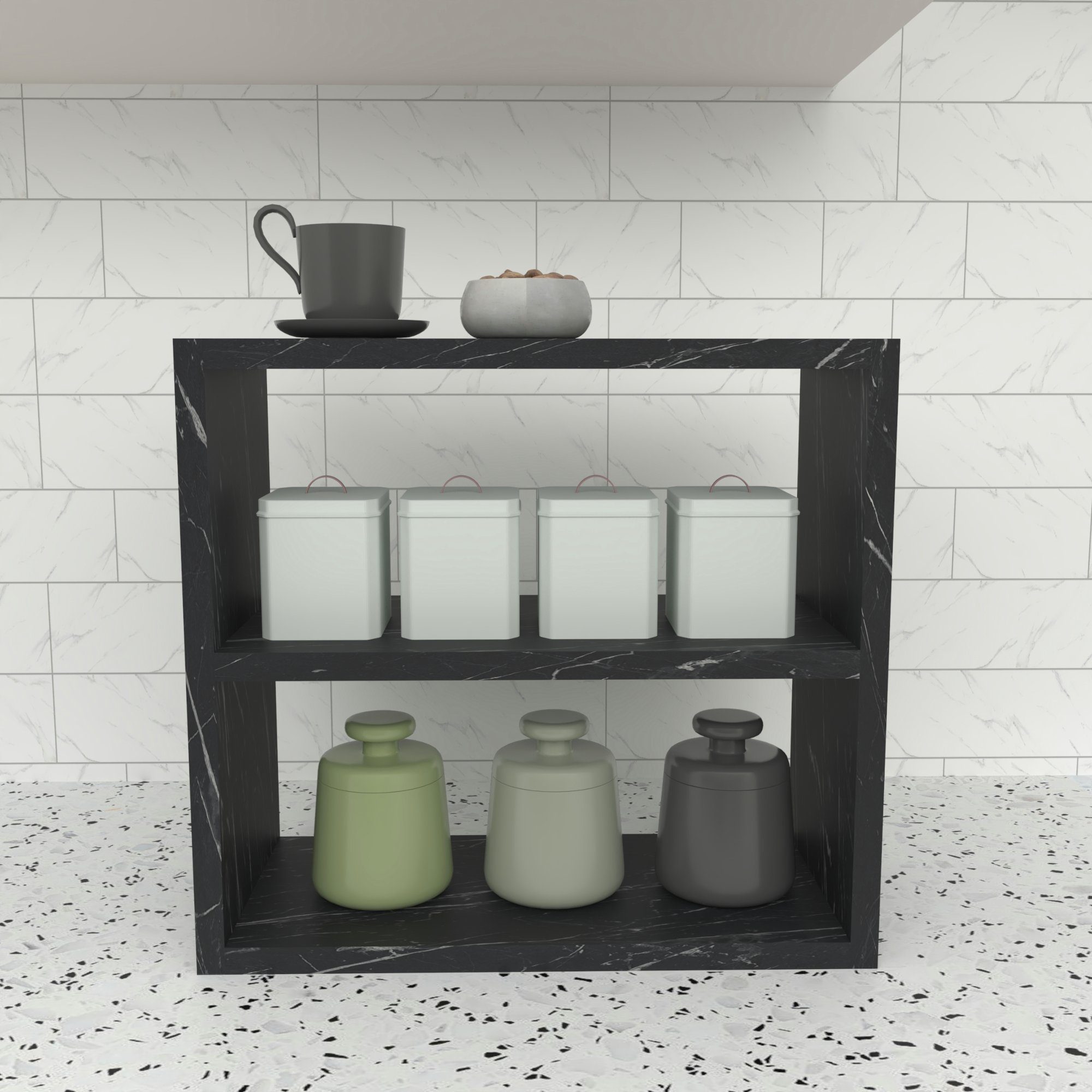 x 20 schwarz Küchenregal, Marmor Marmor, | »Hjo« Standregal cm freistehend Schwarz en.casa schwarz 40 x43,5