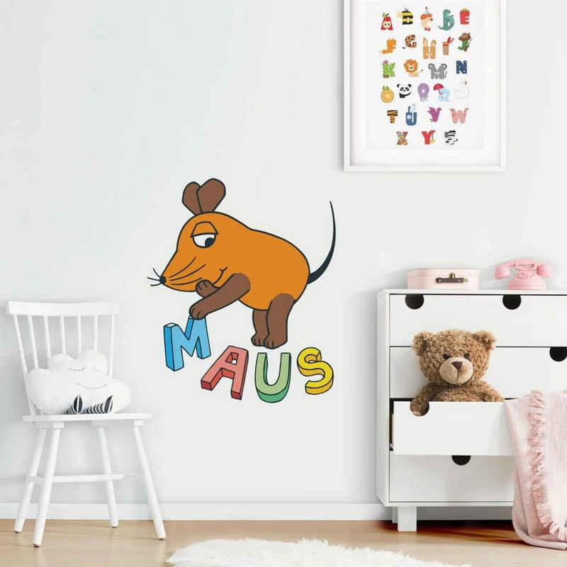 Die Sendung mit der Maus Wandtattoo Kinderzimmer Wandtattoo bunte Deko Buchstaben Aufkleber Sendung Die Maus, selbstklebend, entfernbar
