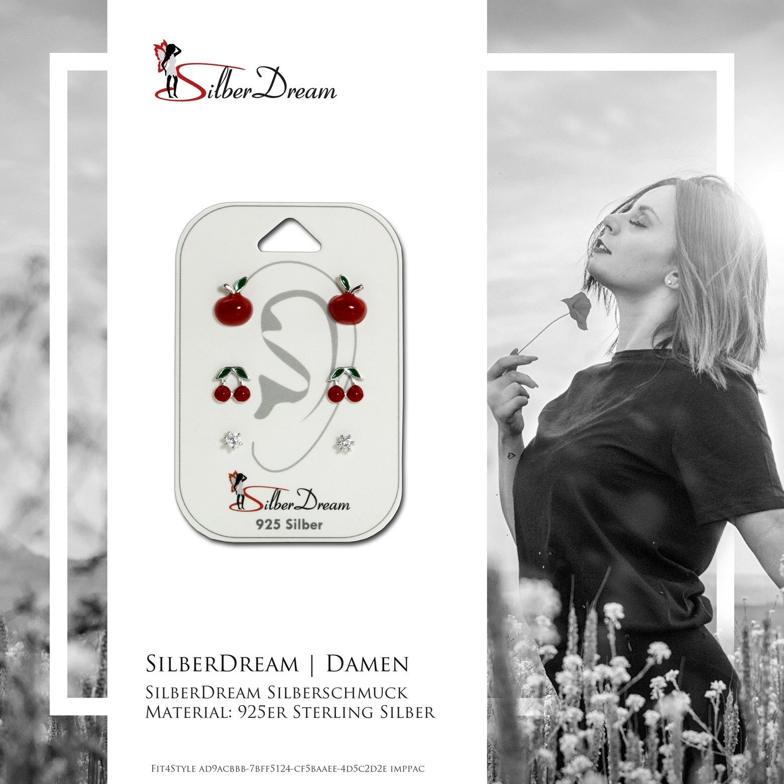 SilberDream Paar Ohrstecker SilberDream Zirkonia 3er Set Ohrringe (Ohrstecker, 3-tlg), Ohrstecker (Apfel, Kirschen, Zirkonia-Stein) 925 Sterling Silber, Farb
