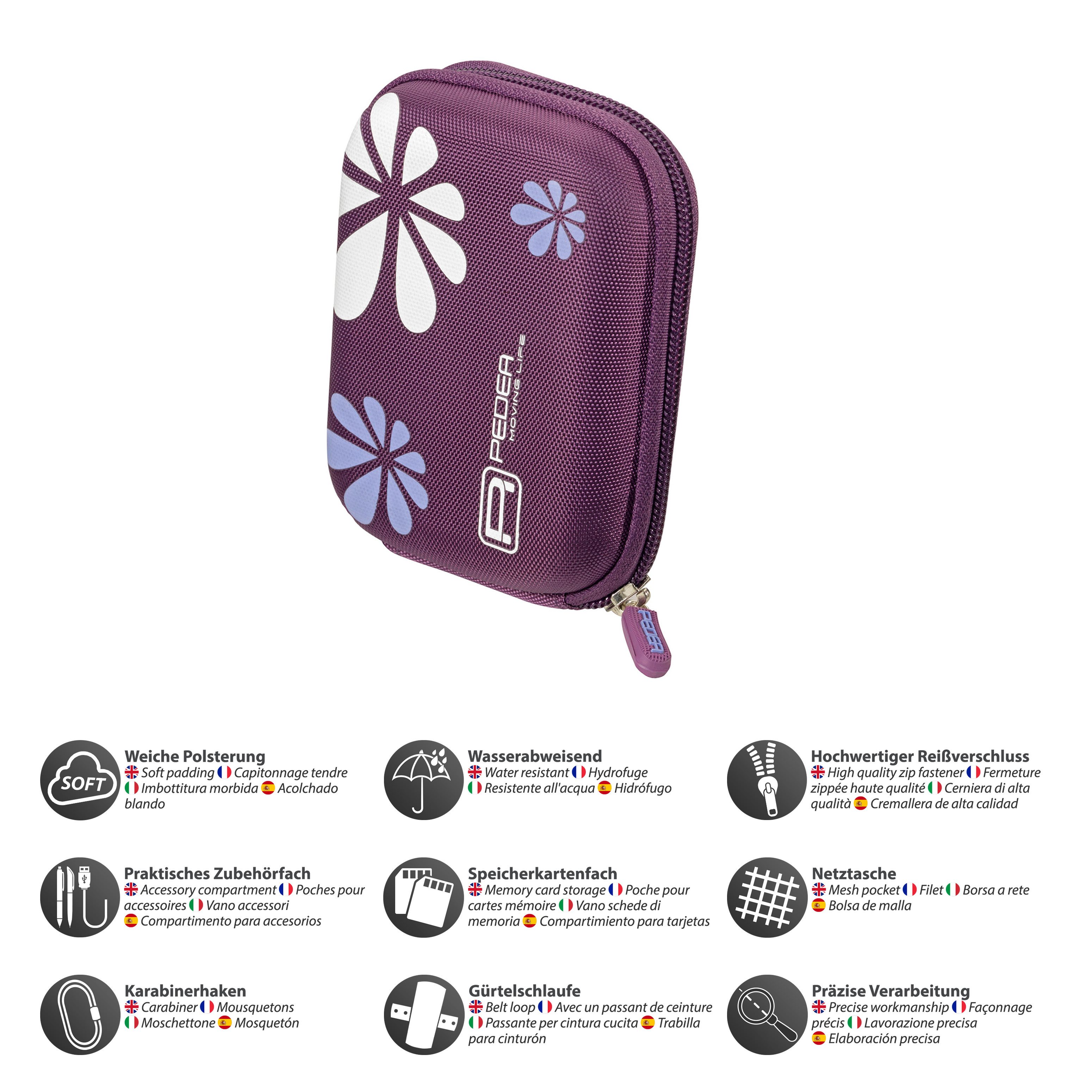 PEDEA Kameratasche Hardcase für Digitalkamera Kompaktkamera & Action Cams, Hardcase Schale, wasserabweisend, Zubehörfach, Karabine & Umhängeband